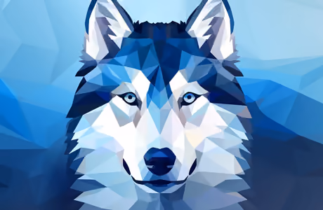 Обои хищник для Samsung/Xiaomi (2000x2000): волк, low poly, голубые глаза, шерсть