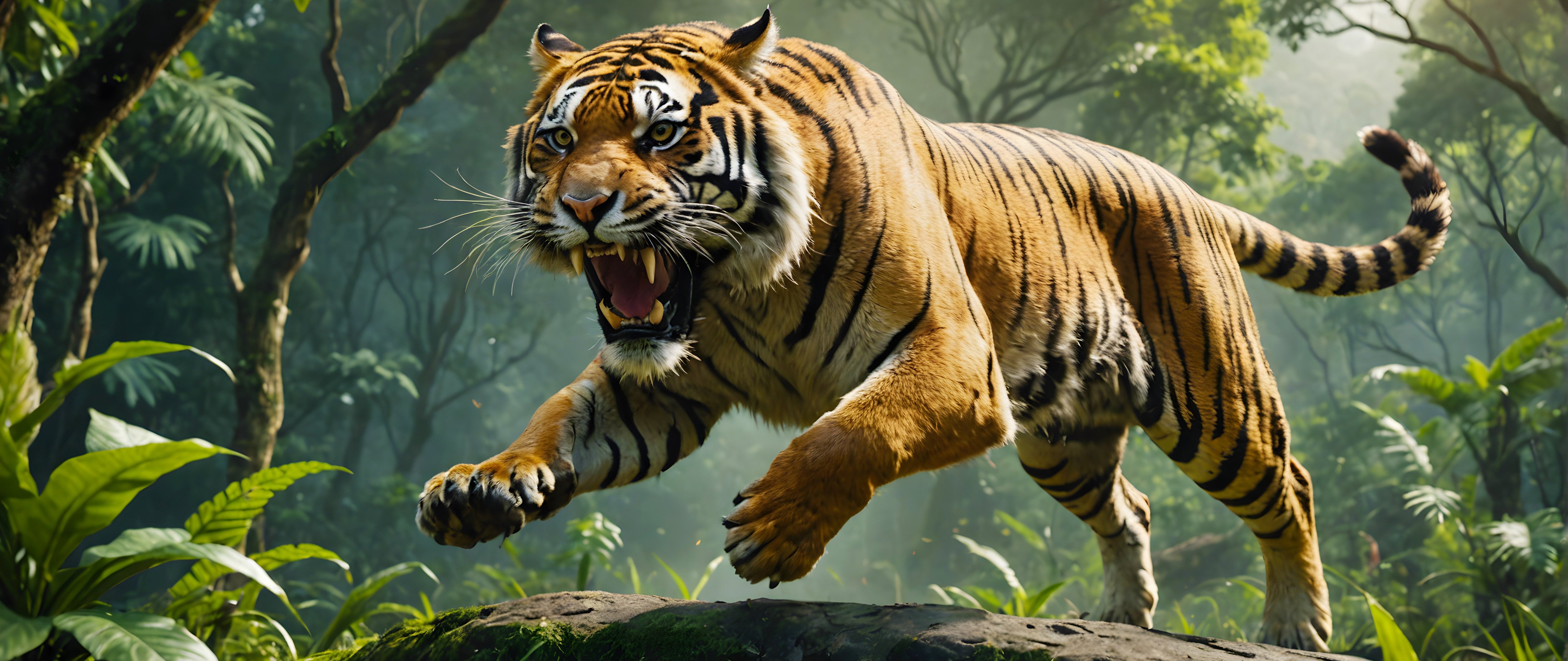 Tiger hunts in dense jungle - 5K2K UltraWide 21:9 wallpapers in 5120x2160 resolution