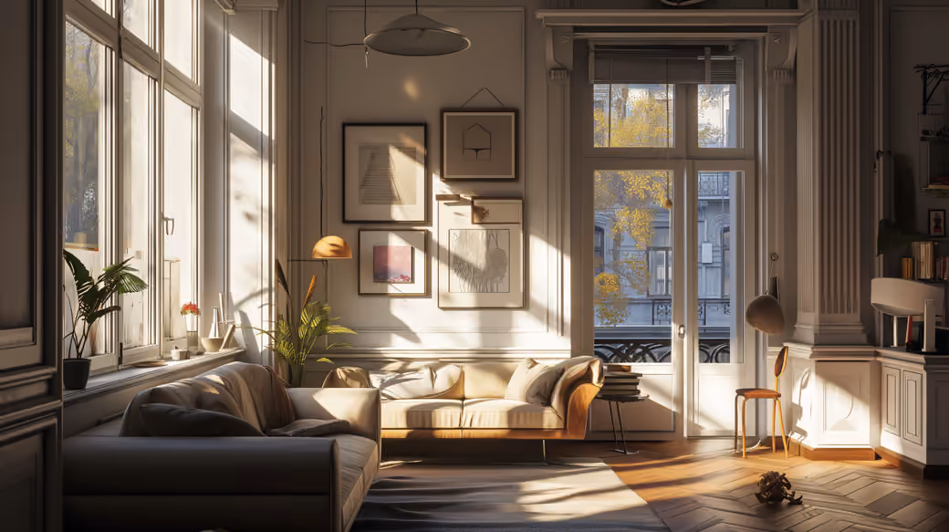 Elegant spacious living room — desktop and phone wallpaper, free download