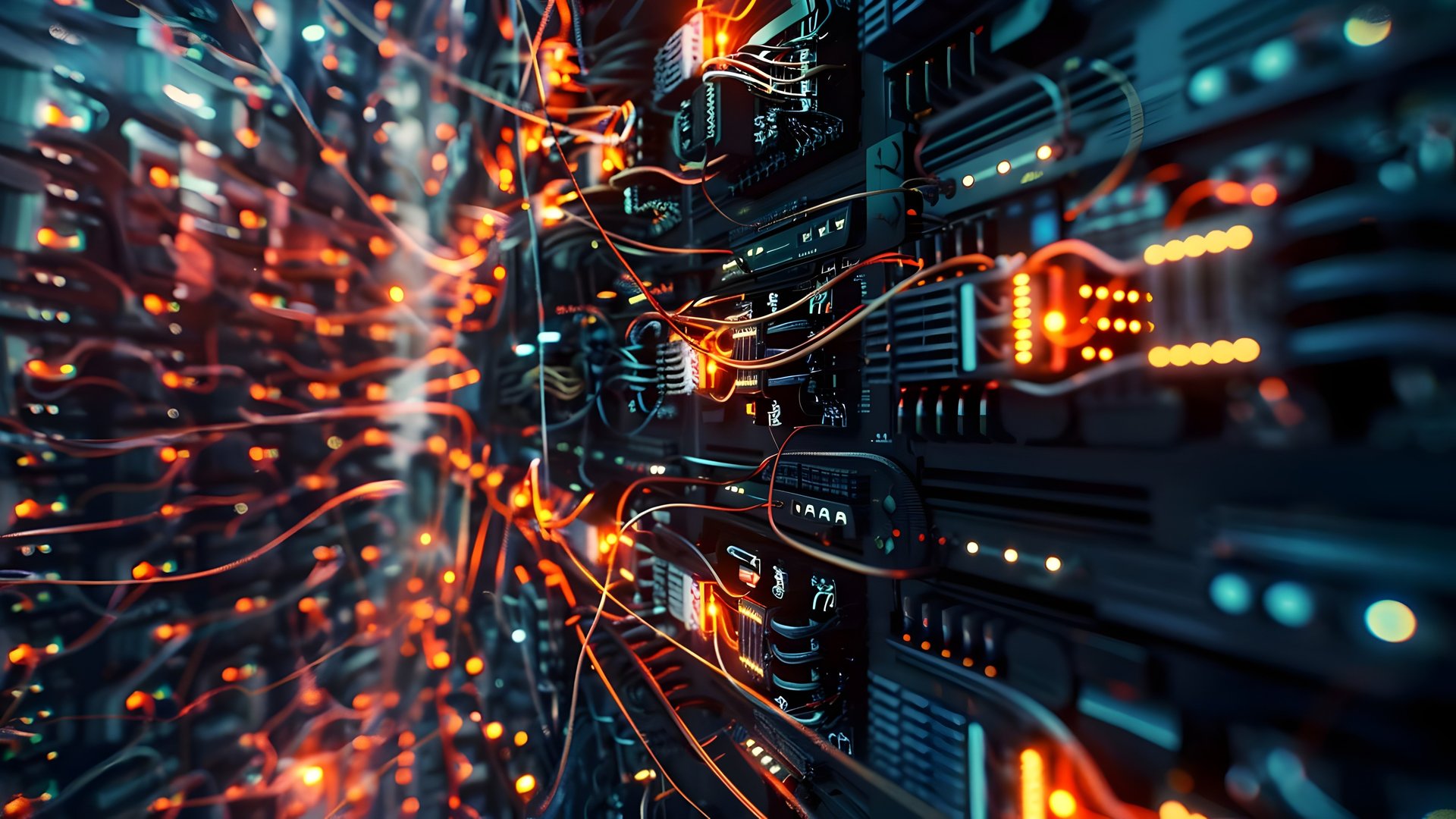 Network data center with glowing cables - Full HD wallpapers in 1920x1080 resolution