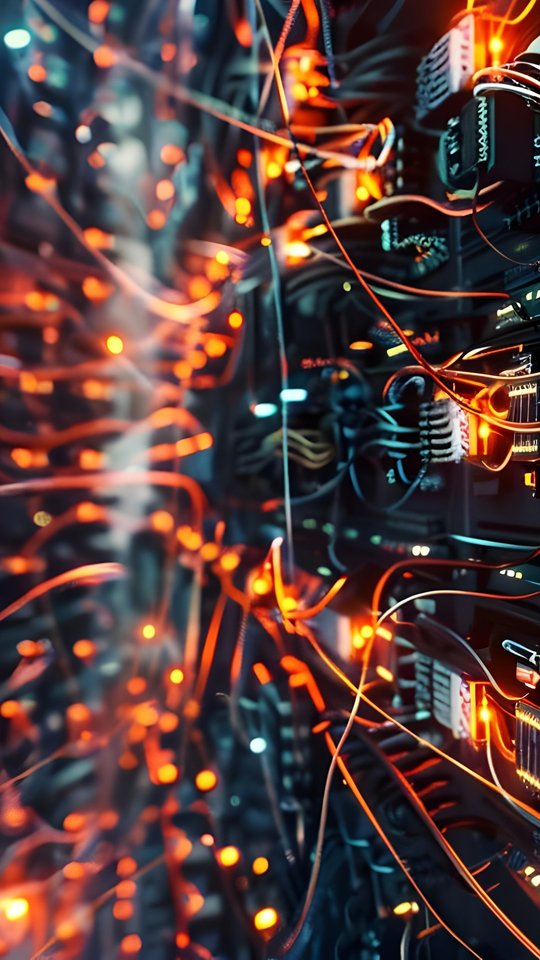 Network data center with glowing cables - Wallpapers for Samsung, HTC, Sony in 540x960 resolution