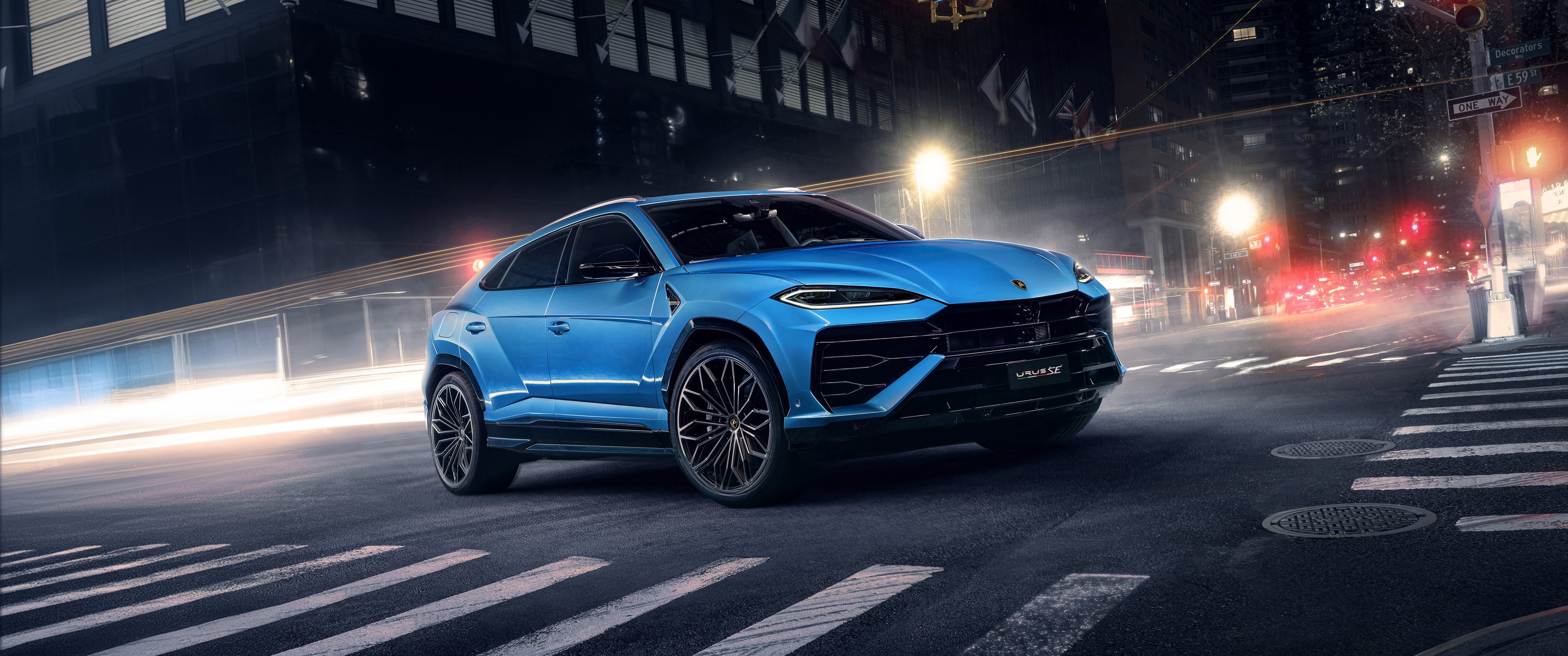 Blue Lamborghini Urus SE - UltraWide 21:9 wallpapers in 3440x1440 resolution