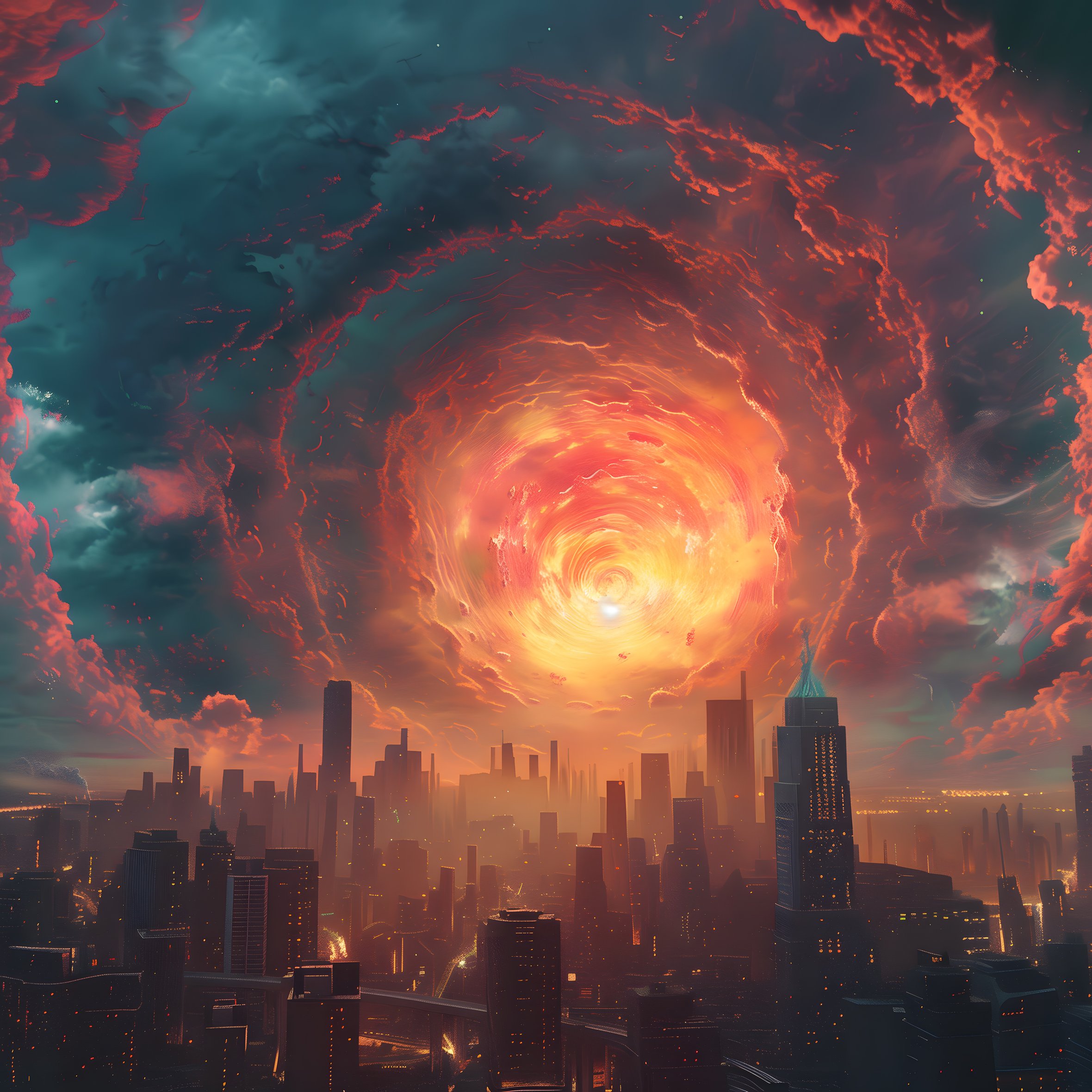 Fiery whirlwind over the city - Wallpapers for iPad Air 10.9″ in 2360x2360 resolution