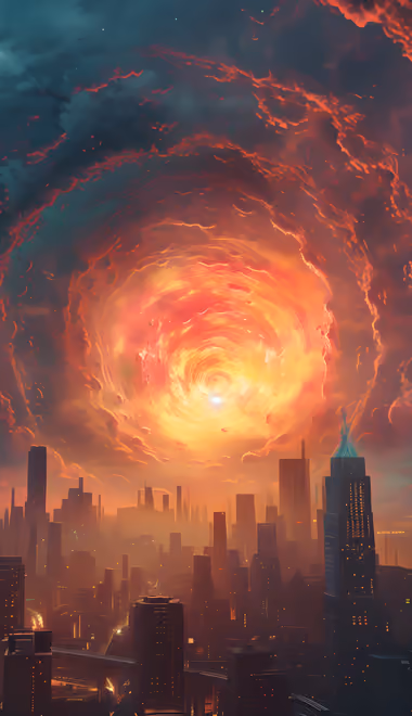 Apocalypse Wallpapers for iPhone 14 Pro/15 Pro (1179x2556): cityscape, skyscrapers, swirl, metropolis