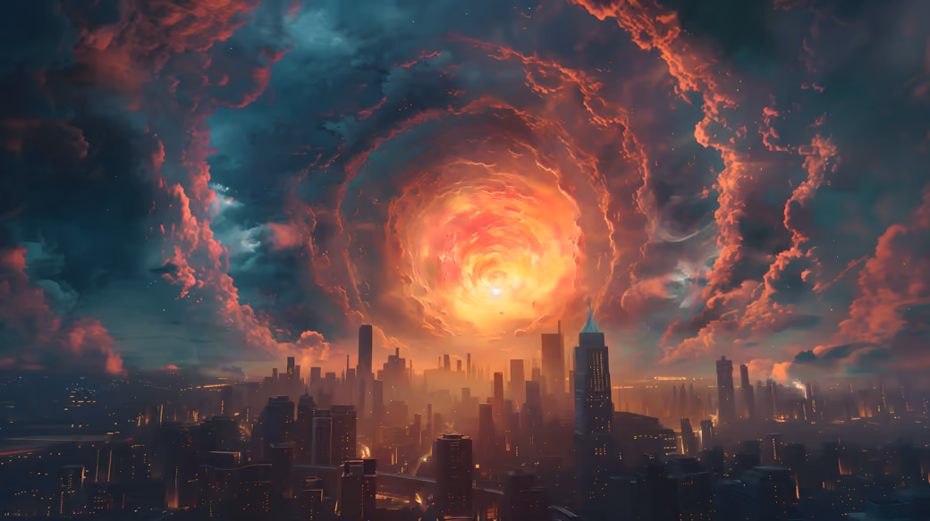 Fiery whirlwind over the city - Full HD wallpapers in 1920x1080 resolution