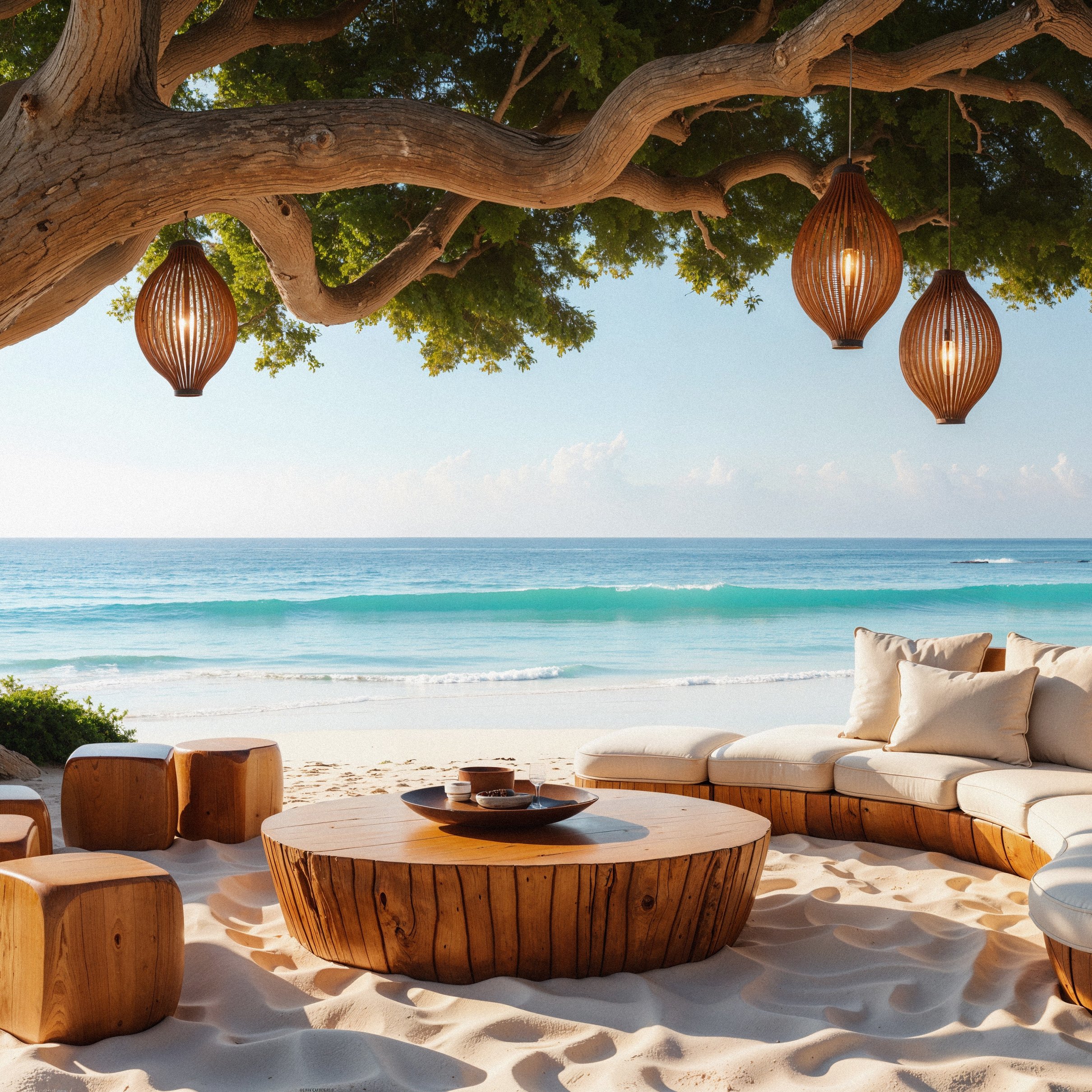 Coastal Seating Area Under Tree - Wallpapers for iPad Pro 11″ 2024 in 2420x2420 resolution