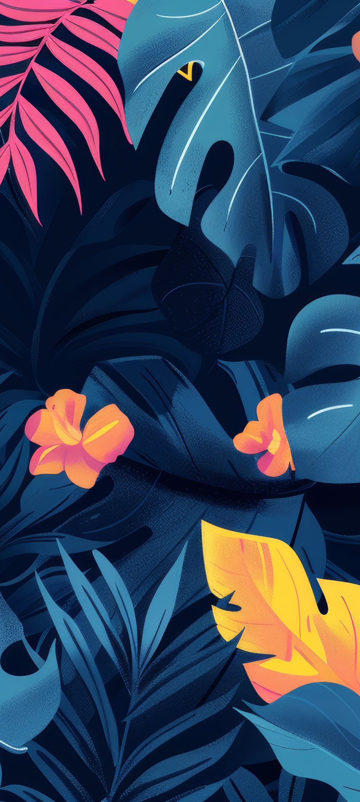 Tropical leaves and flowers artwork - Wallpapers for Xiaomi 15 in 1200x2670 resolution