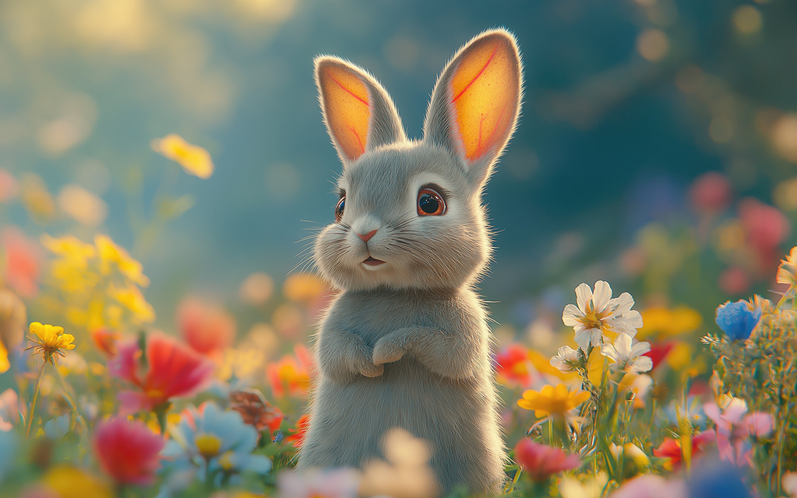 Cute bunny on his hind legs - Wallpapers for Apple MacBook 16″ in 3072x1920 resolution