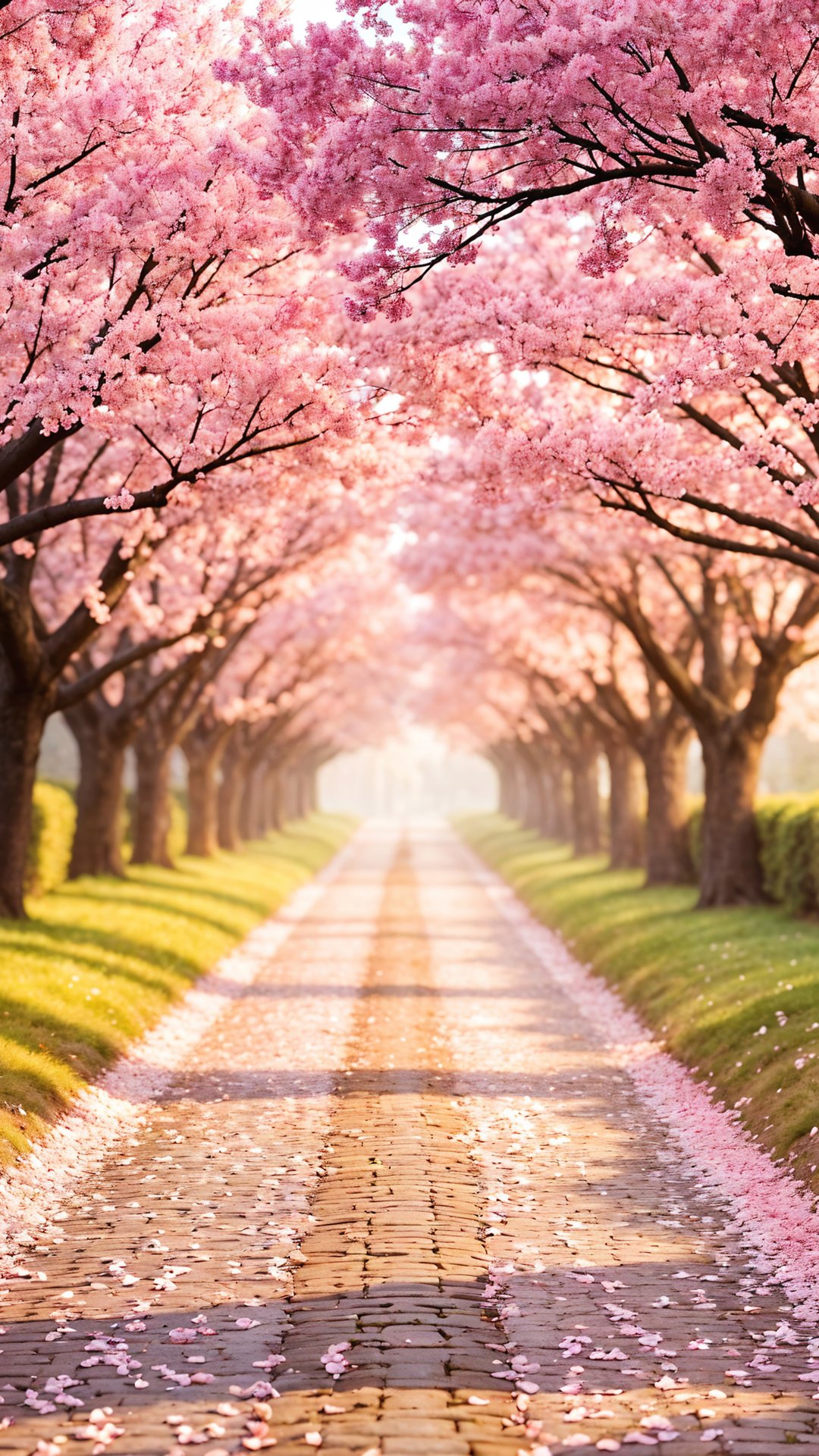 Cherry blossom trees lining a walkway - Wallpapers for Samsung, Honor, Sony in 1080x1920 resolution