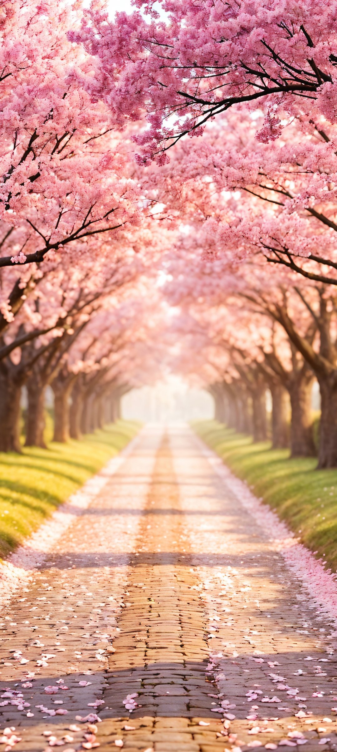Cherry blossom trees lining a walkway - Wallpapers for Samsung Galaxy A13/A14/A53, Realme 12 Pro 5G, POCO M5 in 1080x2408 resolution