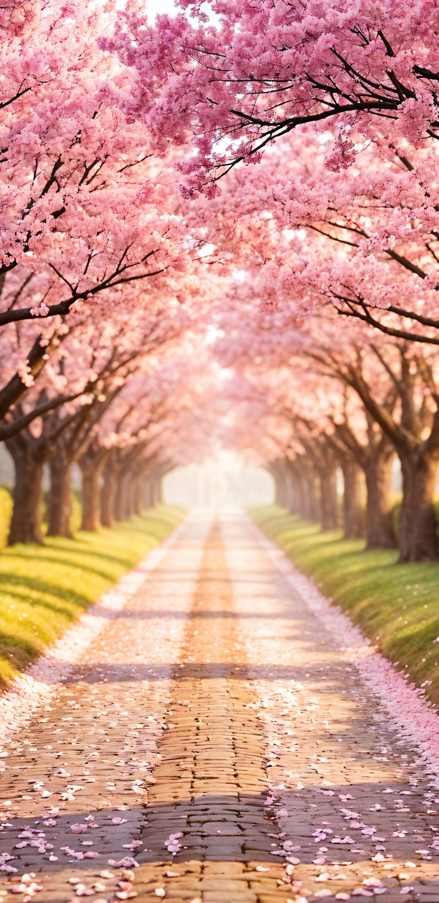 Cherry blossom trees lining a walkway - Wallpapers for Samsung Galaxy S8/S8+/Note 8/S9/S9+/Note 9 in 1440x2960 resolution
