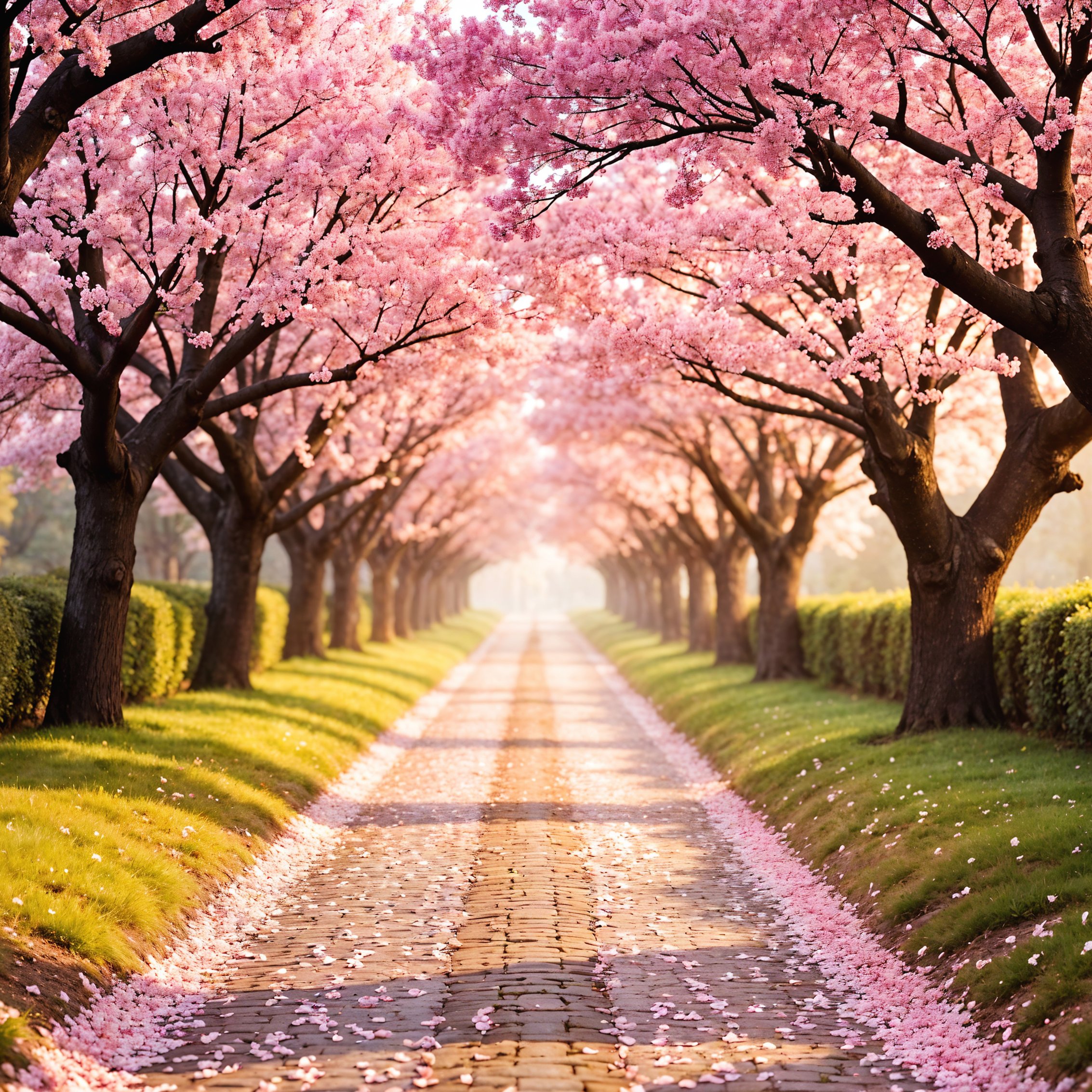 Cherry blossom trees lining a walkway - Wallpapers for iPad mini 8.3″ in 2266x2266 resolution