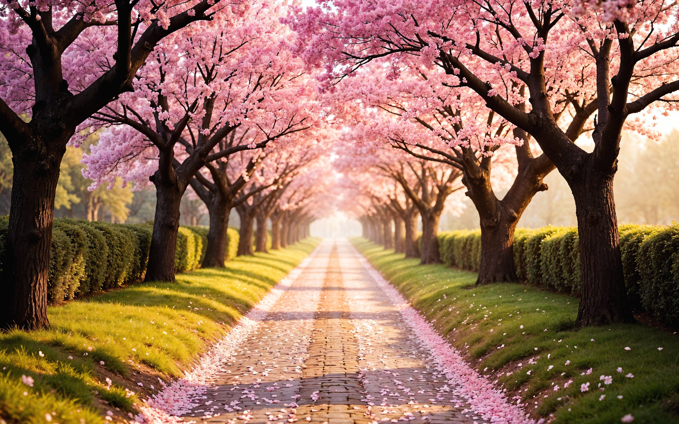 Cherry blossom trees lining a walkway - Wallpapers for Apple MacBook 15″ in 2880x1800 resolution