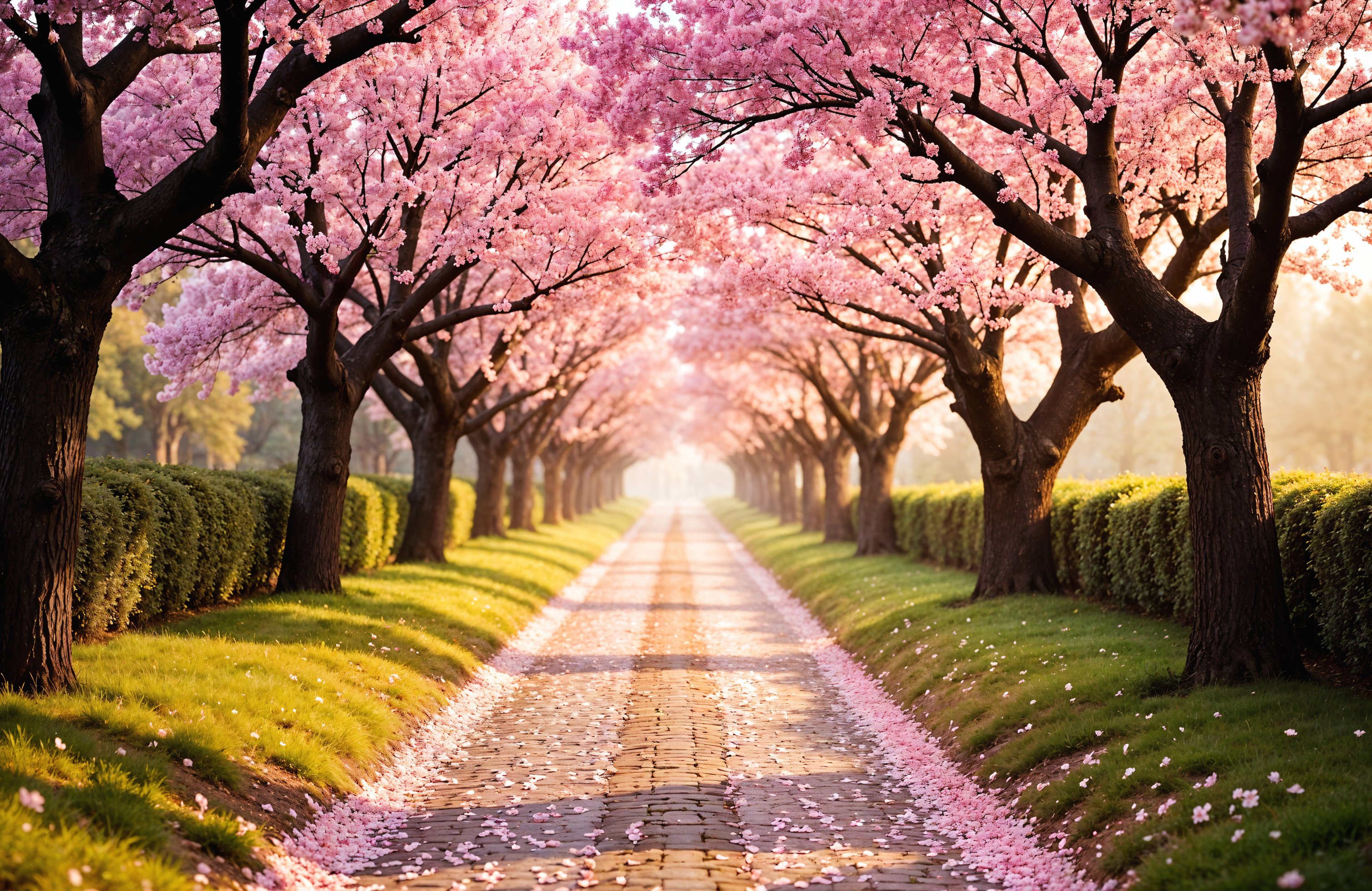 Cherry blossom trees lining a walkway - Wallpapers for Apple MacBook 14.2″ in 3024x1964 resolution
