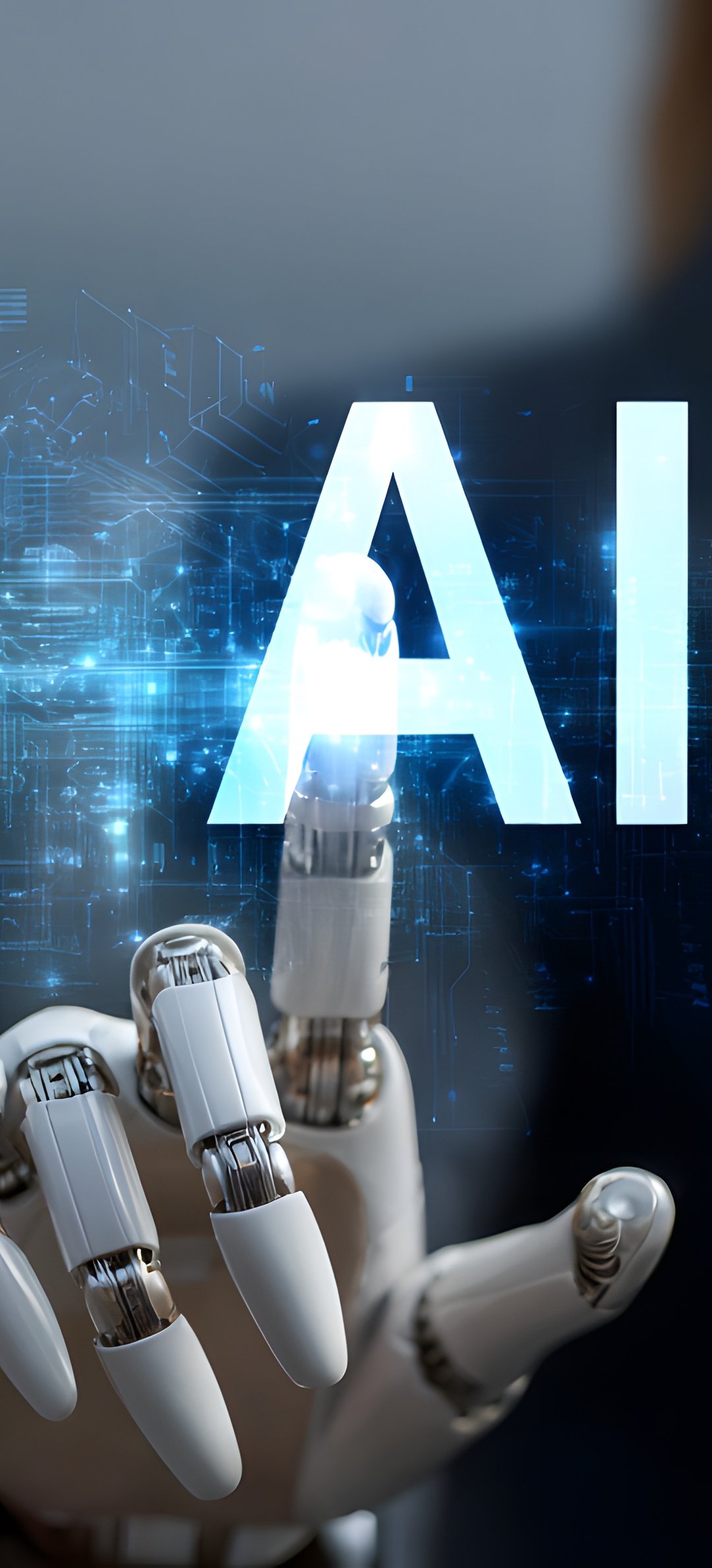 Robot hand interacting with AI interface - Wallpapers for Honor/Huawei in 1080x2376 resolution