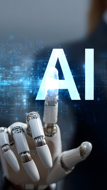Robot hand interacting with AI interface - Wallpapers for Nokia, Samsung in 360x640 resolution