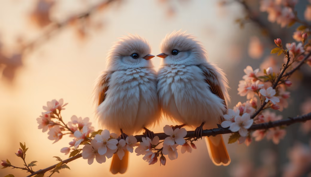 Two fluffy birds on a branch - WSVGA wallpapers in 1024x600 resolution