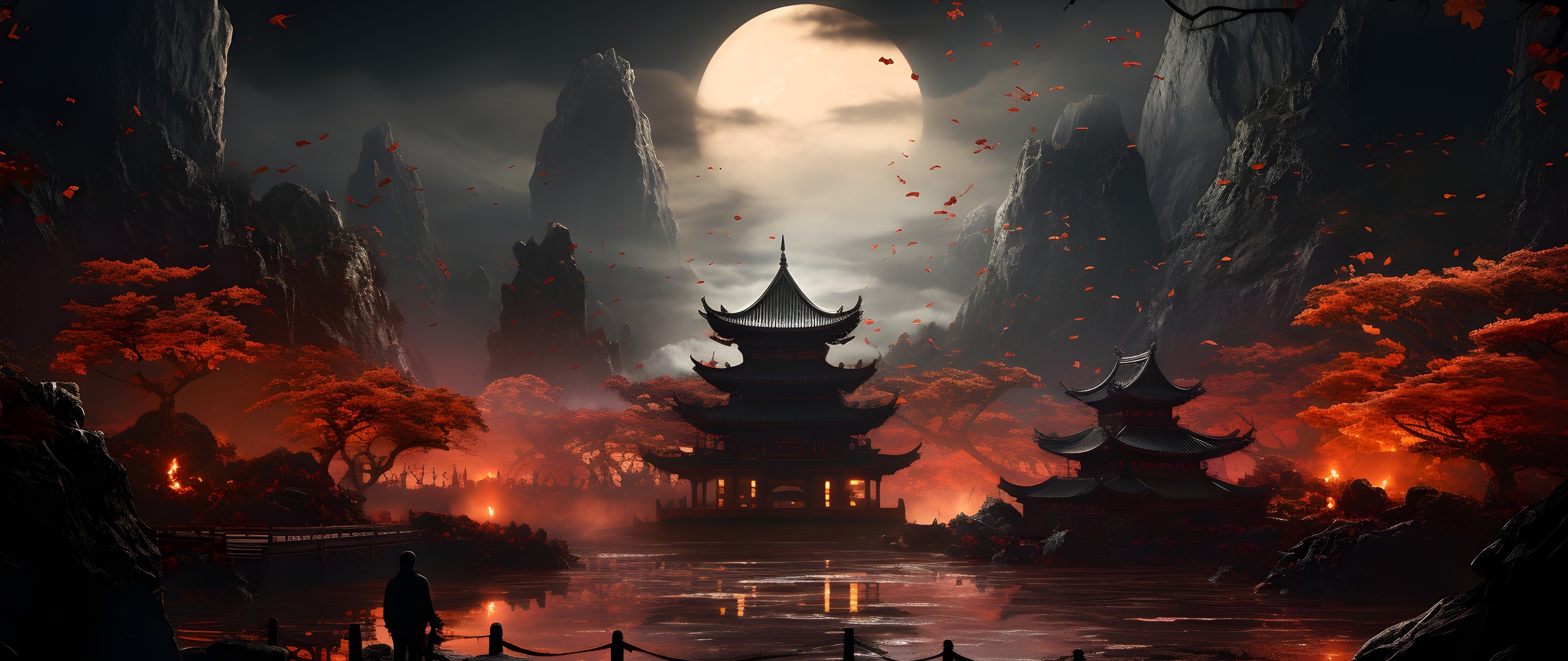 Mystical pagoda by moonlight - 5K2K UltraWide 21:9 wallpapers in 5120x2160 resolution