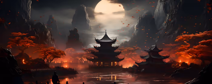 UltraWide 21:9 wallpapers (3440x1440): Asia, pagoda, autumn, moon