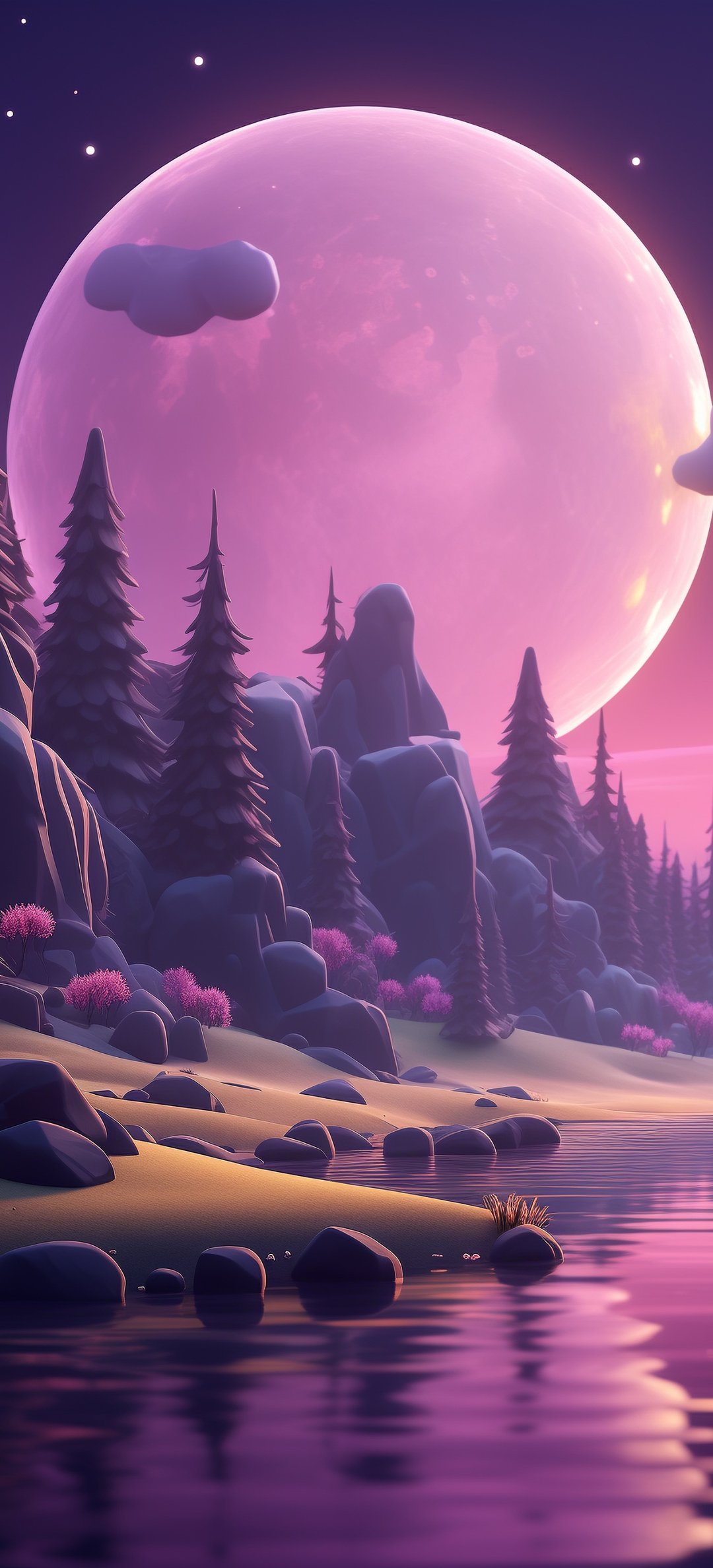 Fantasy forest with a pink moon - Wallpapers for Honor/Huawei in 1080x2376 resolution