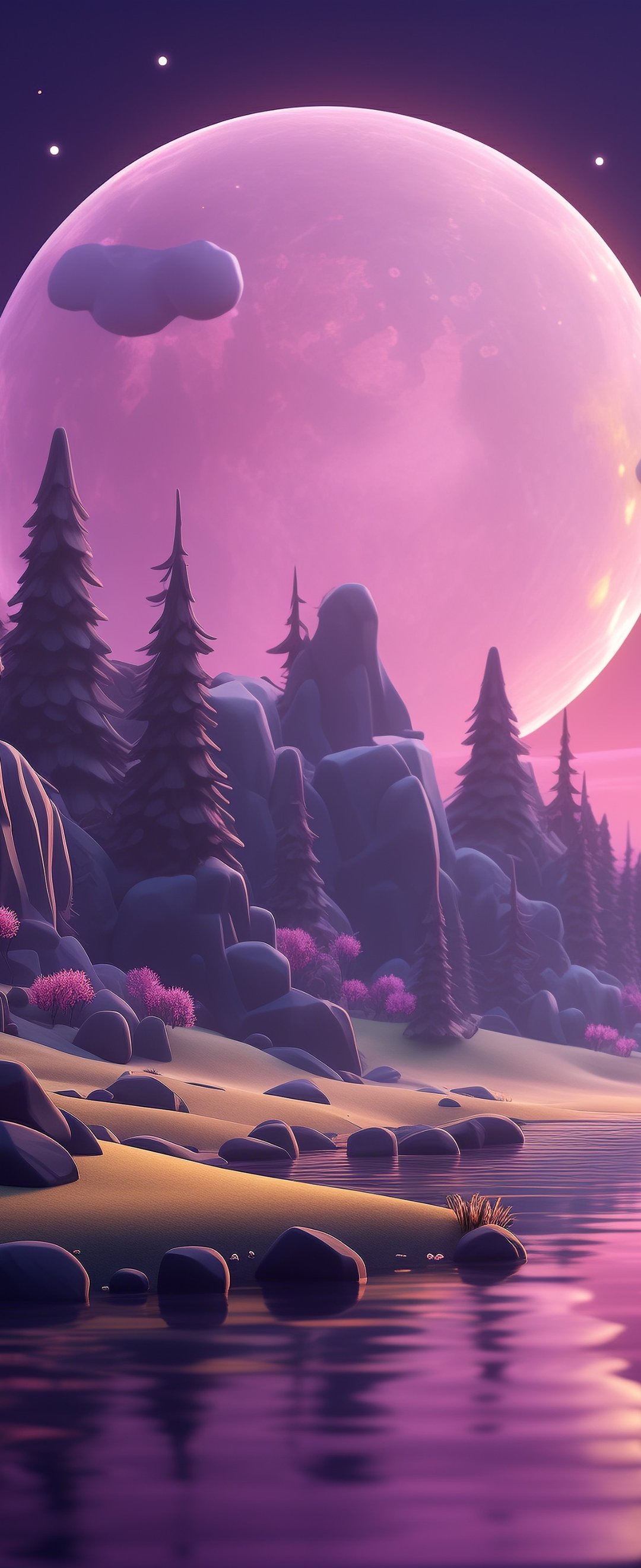 Fantasy forest with a pink moon - Wallpapers for Samsung Galaxy Z Flip6, Motorola Razr 2025 in 1080x2640 resolution