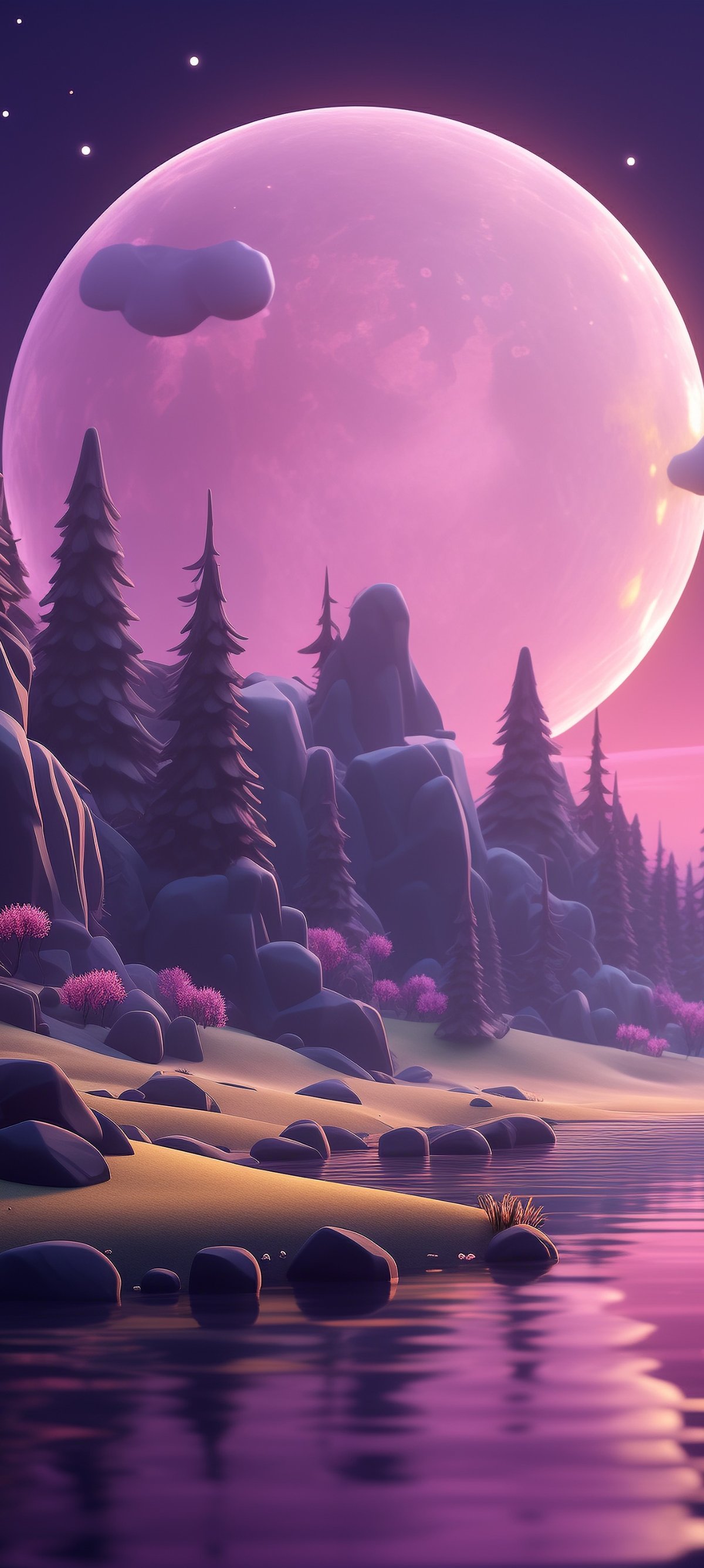 Fantasy forest with a pink moon - Wallpapers for Xiaomi 15 in 1200x2670 resolution