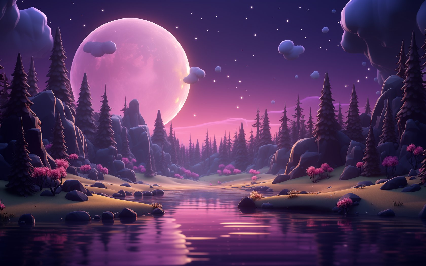 Fantasy forest with a pink moon - WSXGA+ wallpapers in 1680x1050 resolution