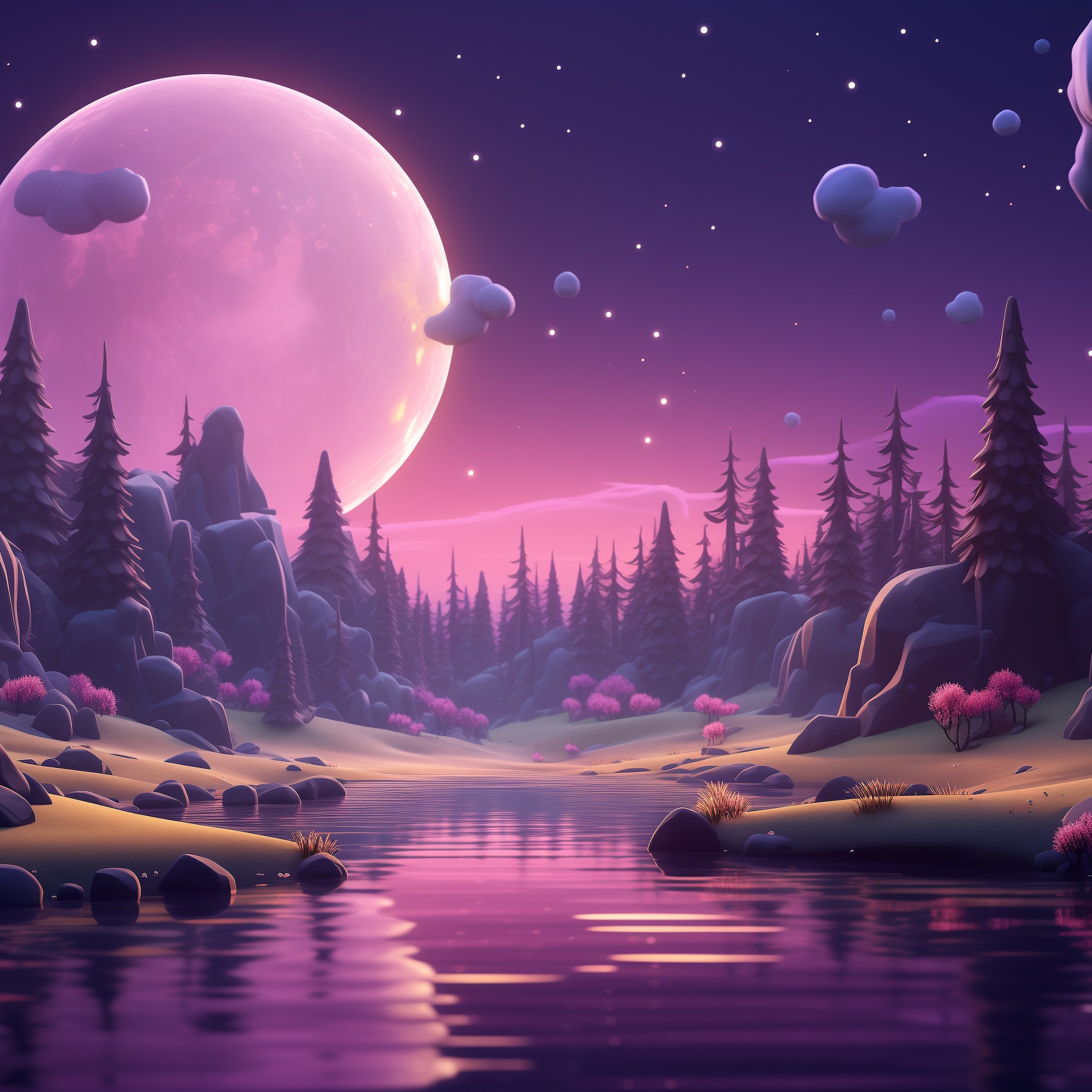 Fantasy forest with a pink moon - Wallpapers for Samsung Galaxy Tab S9+ in 2800x2800 resolution