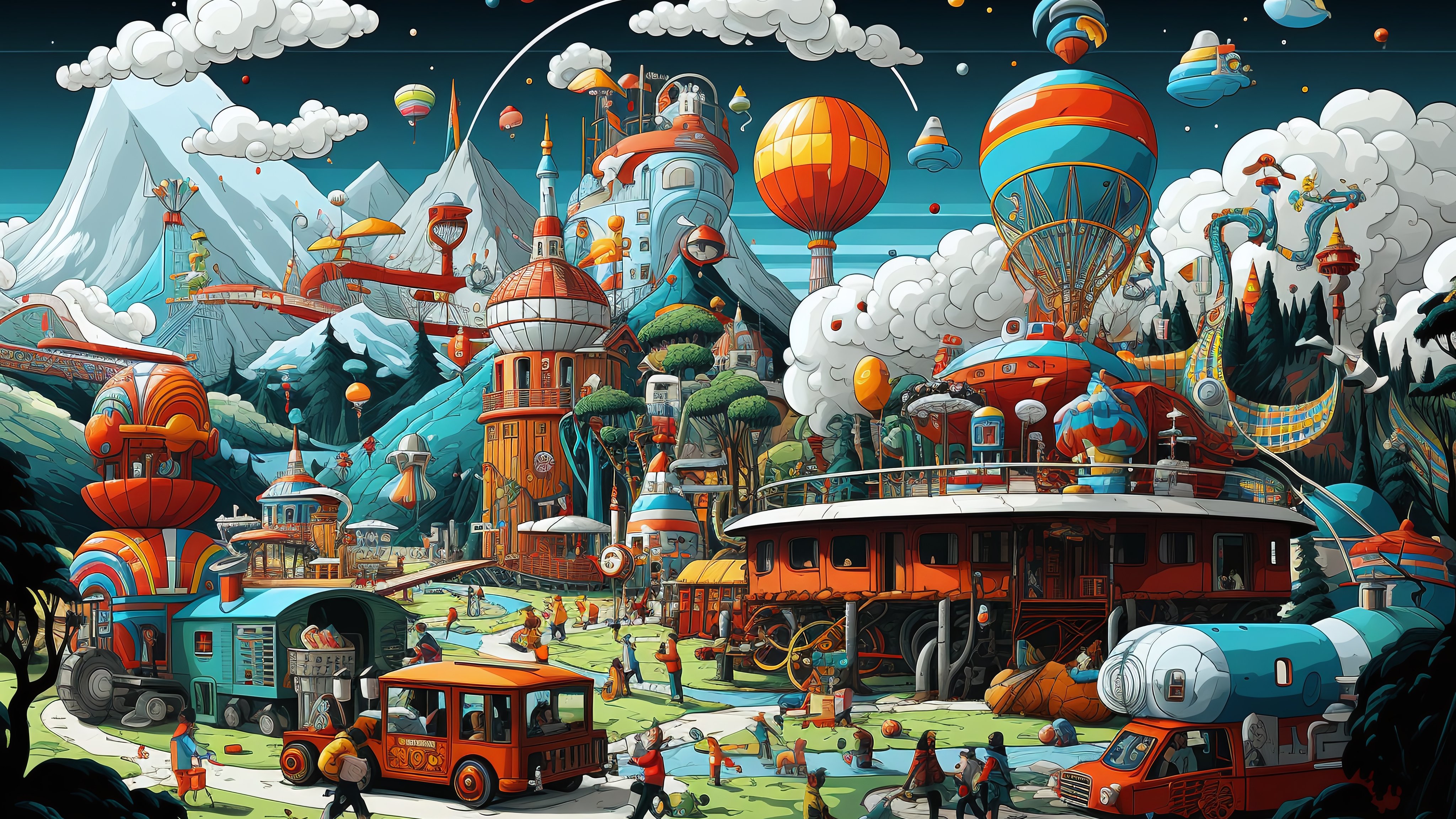 Cartoon-style amusement park - Wallpapers for Apple iMac 21.5″ in 4096x2304 resolution