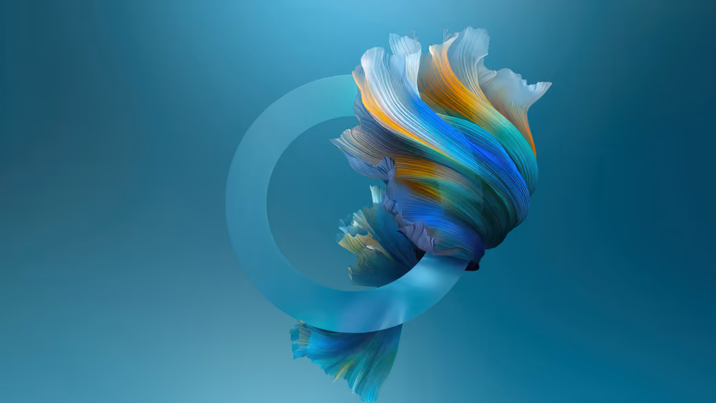 Colorful abstract swirl with translucent ring — desktop and phone wallpaper, free download