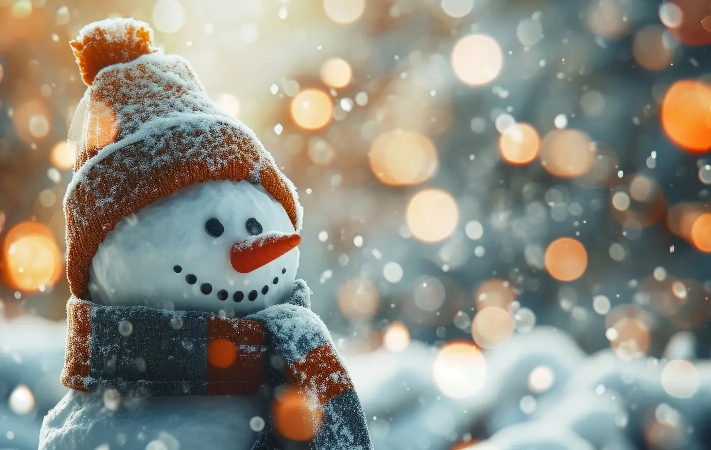 Snowman with winter hat and scarf — desktop and phone wallpaper, free download