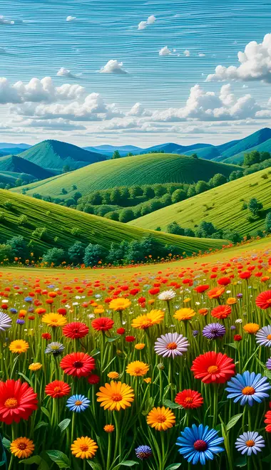 Nature wallpapers: field, flowers, hills, grass