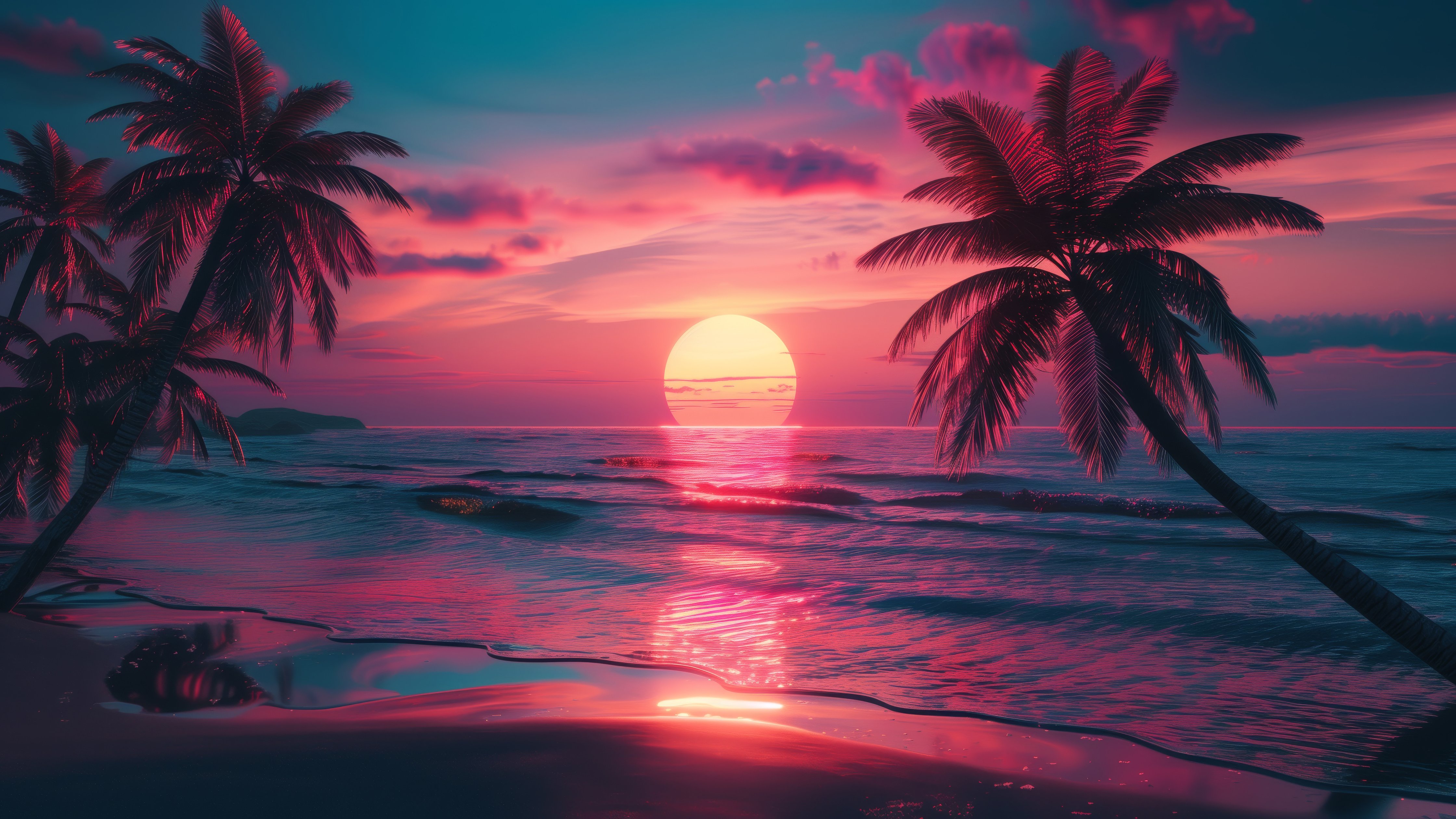 Tropical palm trees at vibrant sunset - Wallpapers for Apple iMac 24″ in 4480x2520 resolution