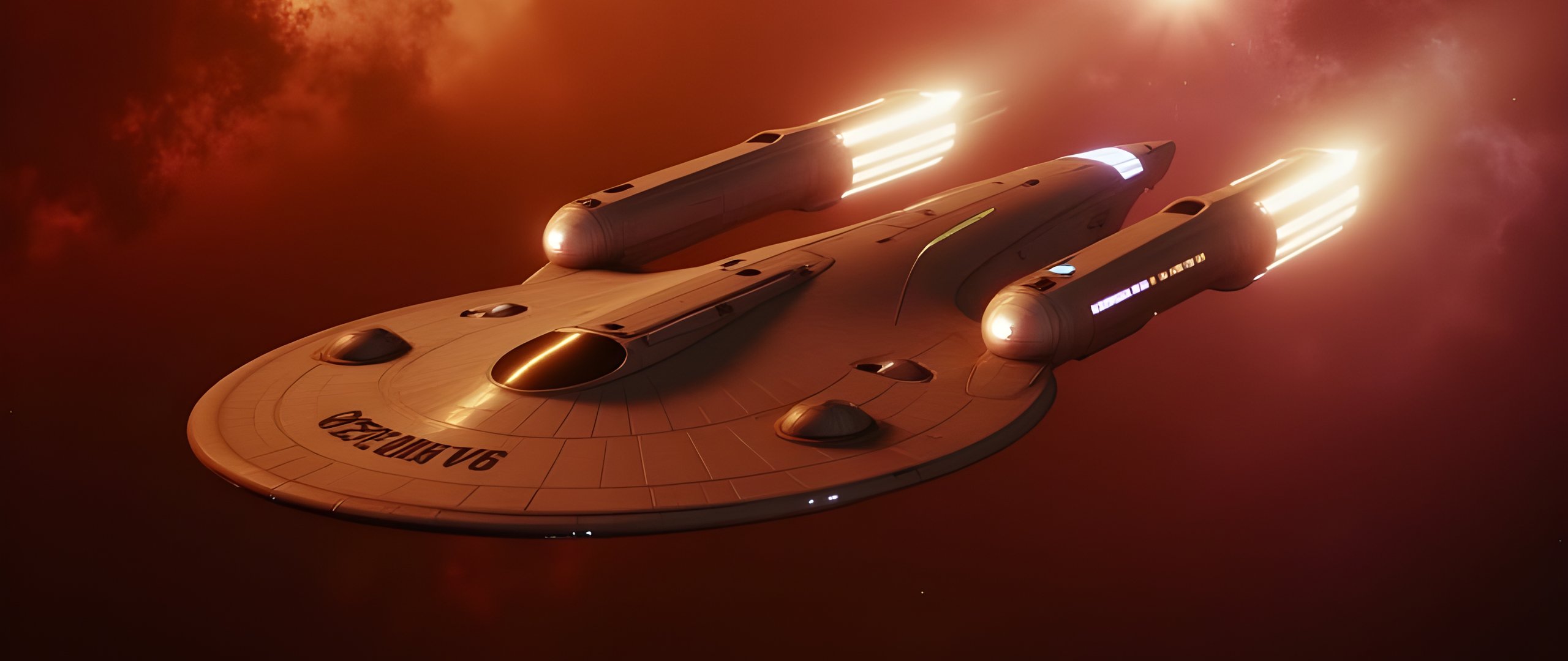 Футуристичный космический корабль у звезды - UltraWide 21:9 обои в разрешении 2560x1080