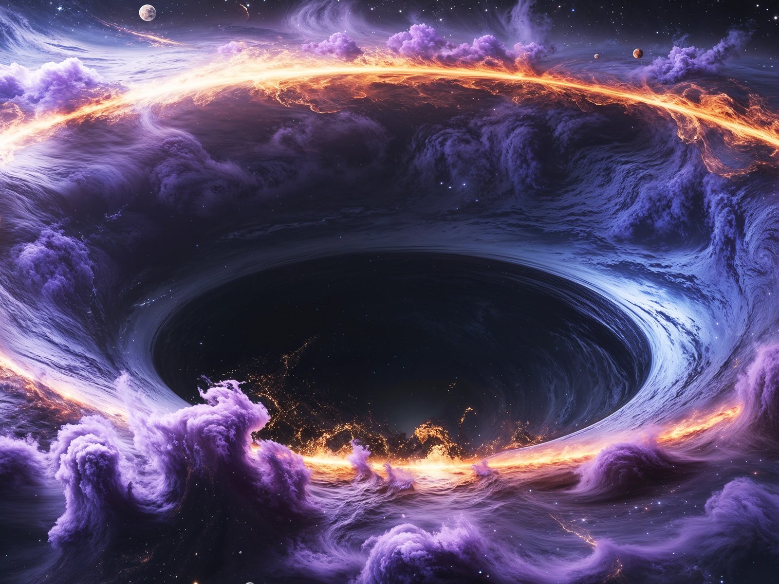 Black hole with fiery ring in space - UXGA wallpapers in 1600x1200 resolution