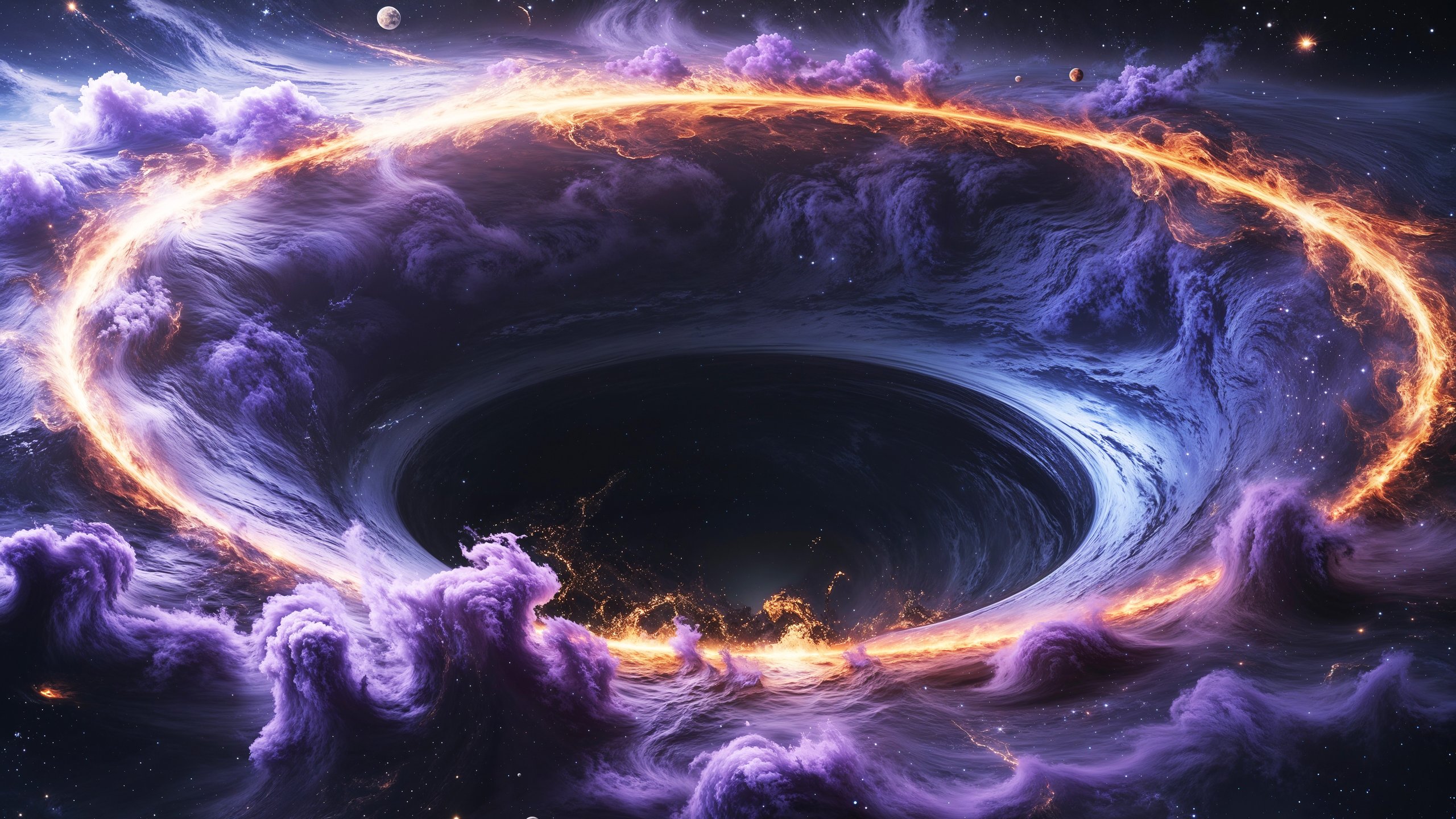 Black hole with fiery ring in space - 2K Quad HD wallpapers in 2560x1440 resolution