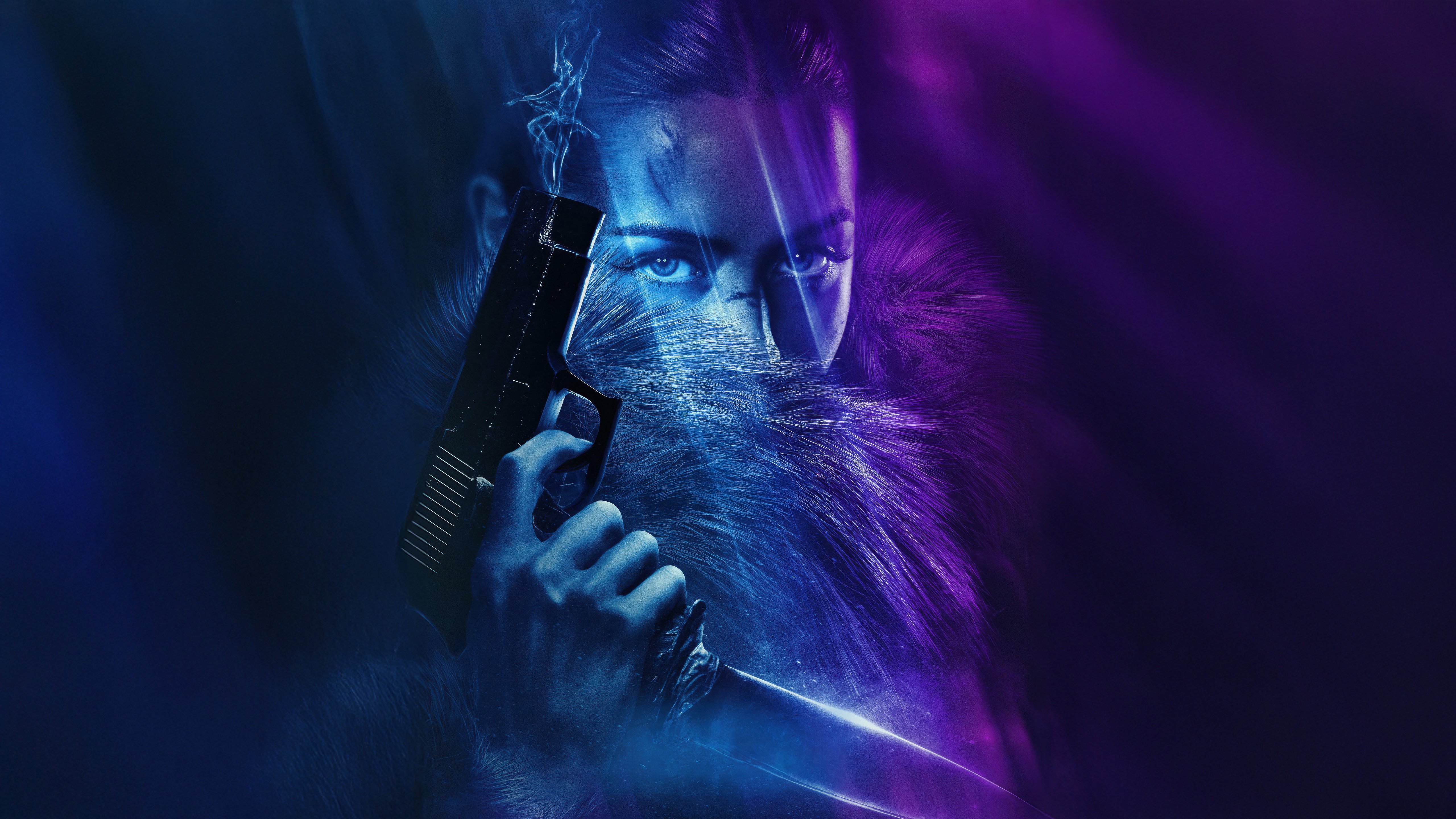 Ana de Armas with a gun - 5K wallpapers in 5120x2880 resolution