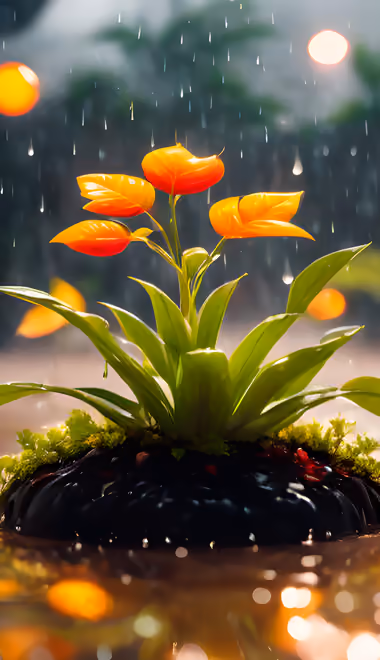 Обои природа: цветы, дождь, сад, листья