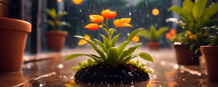 Обои природа: цветы, дождь, сад, листья