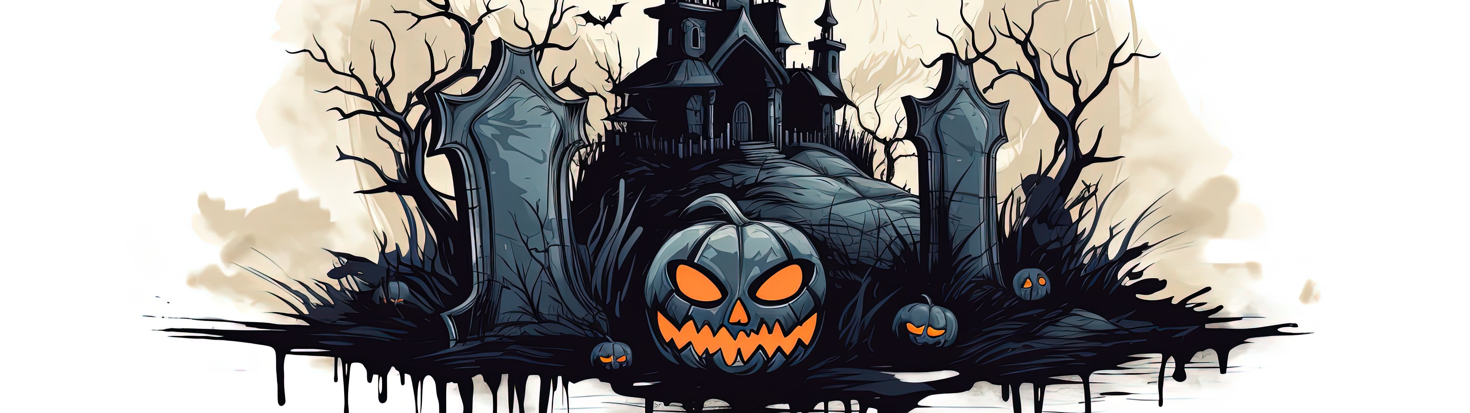 Haunted house with pumpkin - UltraWide 32:9 wallpapers in 5120x1440 resolution