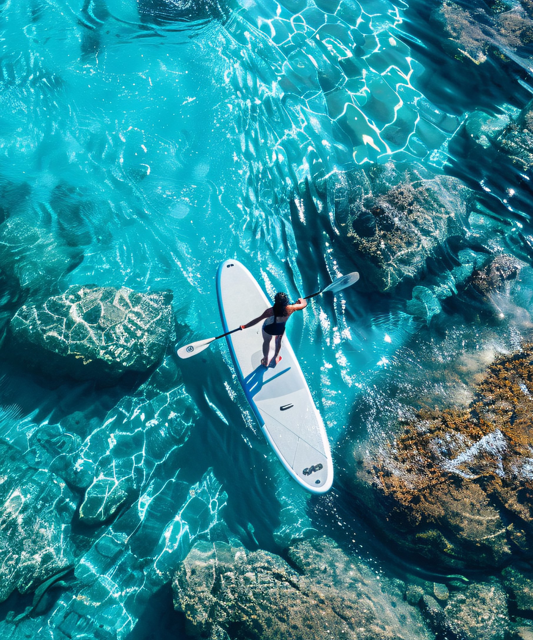 Sapboard on clear turquoise water - Wallpapers for Samsung Galaxy Z Fold4/Z Fold5/Z Fold6 in 1812x2176 resolution