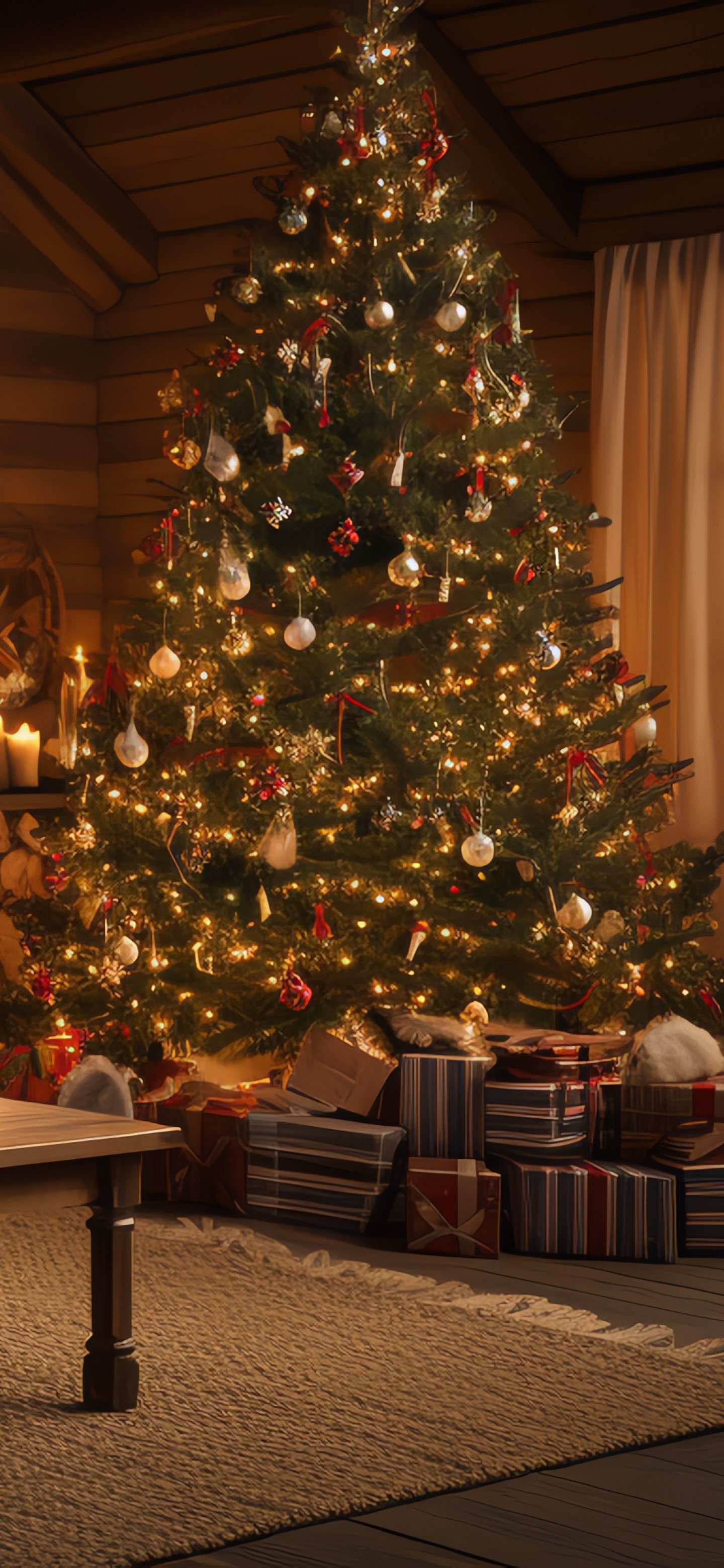 Christmas interior with fireplace - Wallpapers for Samsung Galaxy S24/S24 Ultra/S25 Ultra/S25+/S26 Ultra in 1440x3120 resolution