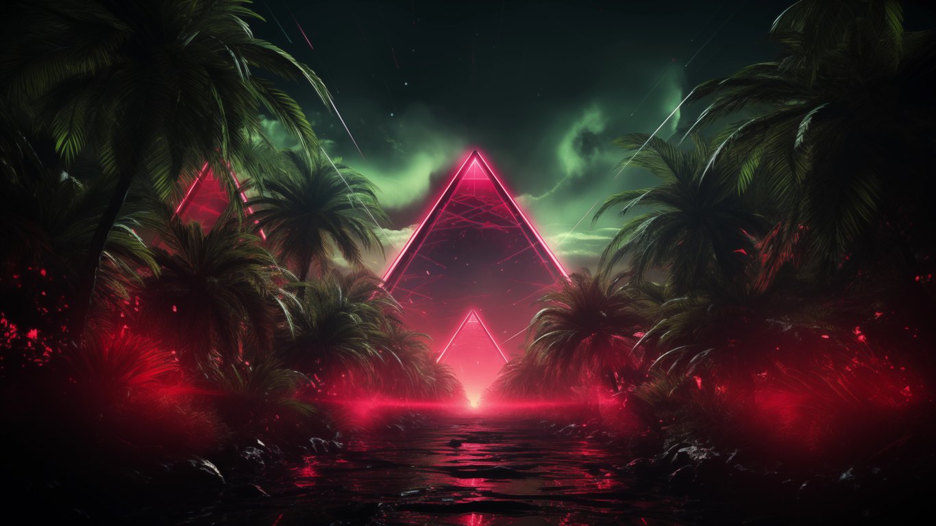 Neon pyramids in the jungle - Laptop Wallpapers in 1366x768 resolution