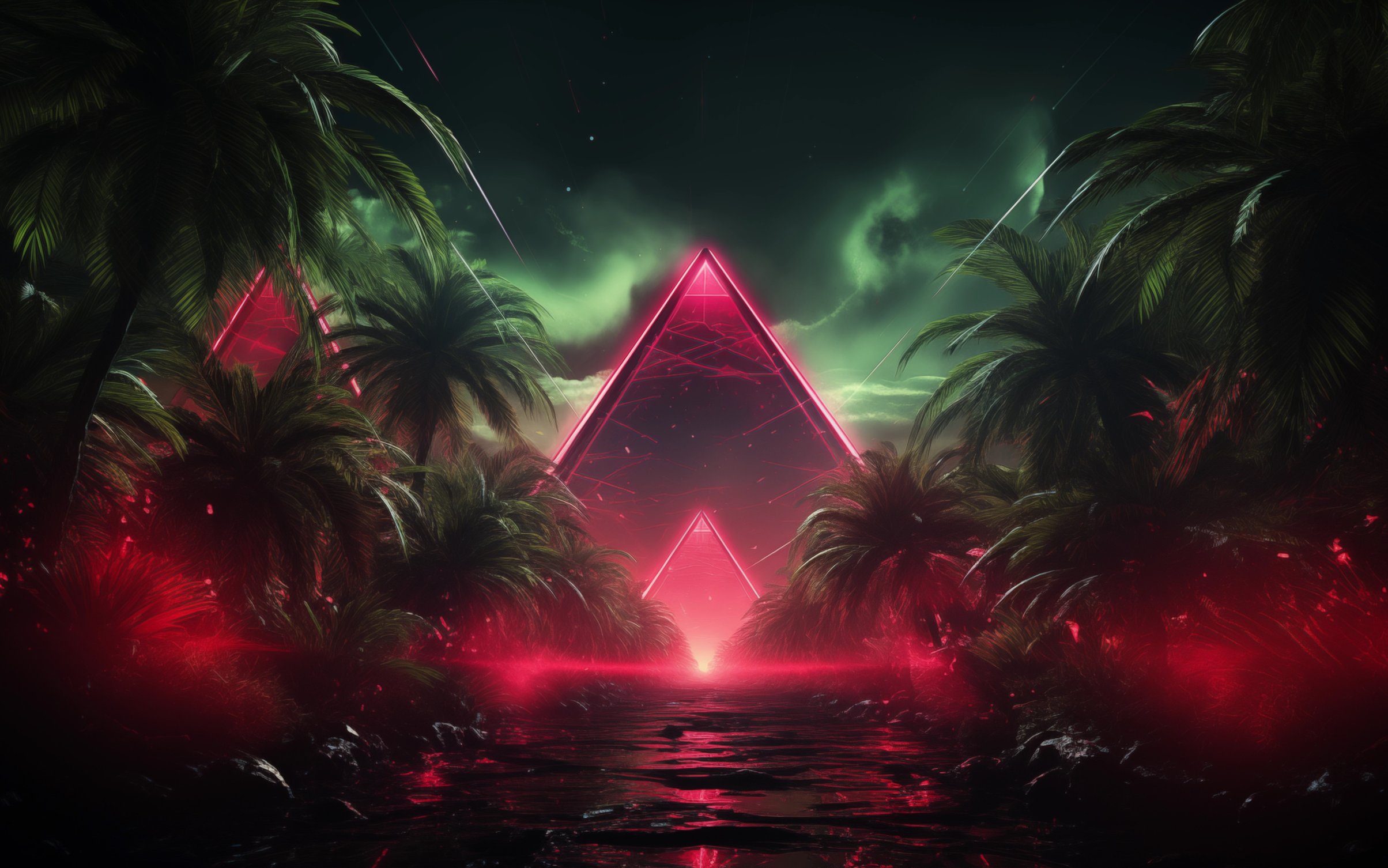 Neon pyramids in the jungle - Wallpapers for MacBook Neo in 2408x1506 resolution