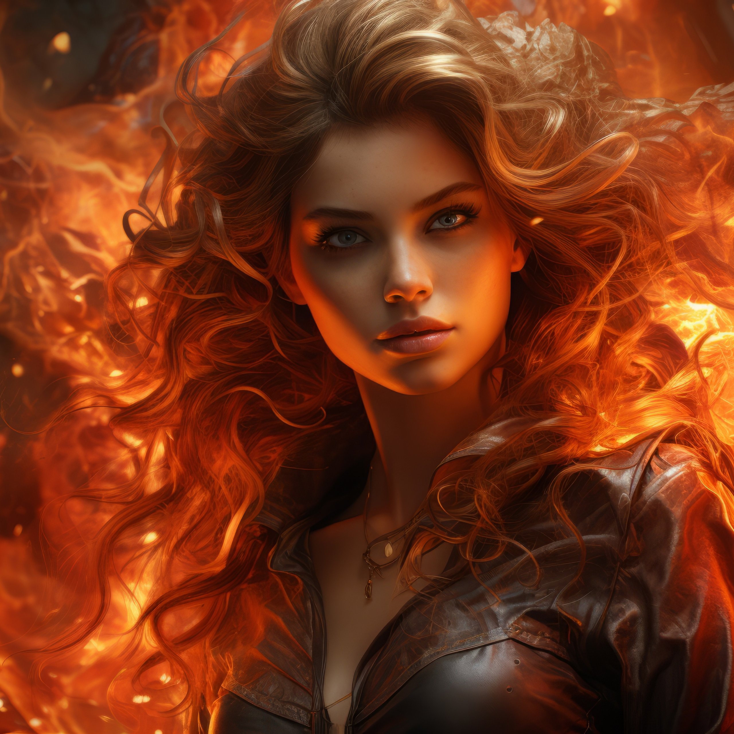 Fiery woman - Wallpapers for Samsung Galaxy Tab S9 FE+/Tab S11, Xiaomi Pad 5, Redmi Pad 2 Pro, POCO Pad in 2560x2560 resolution