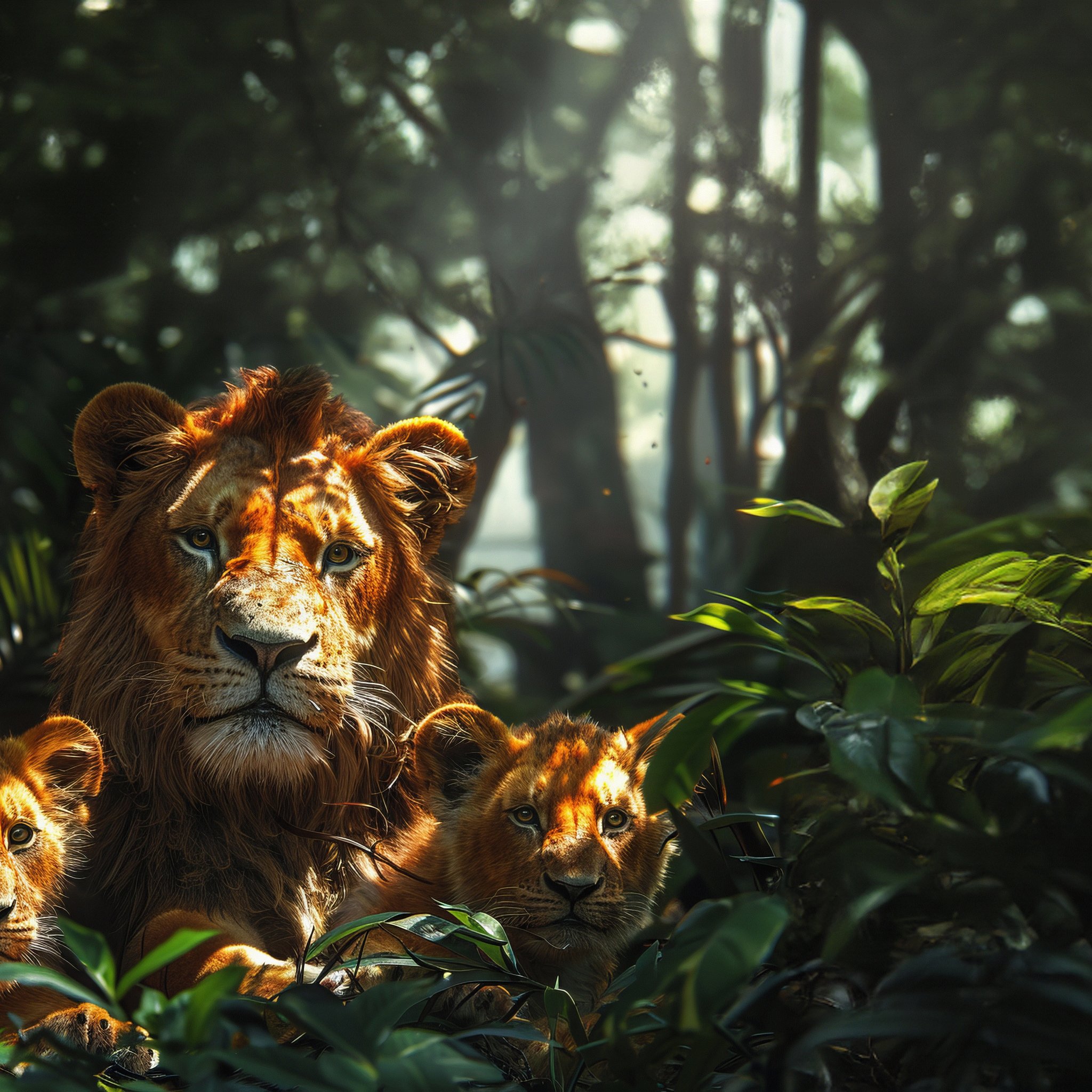 Family of lions in the jungle - Wallpapers for iPad Retina in 2048x2048 resolution