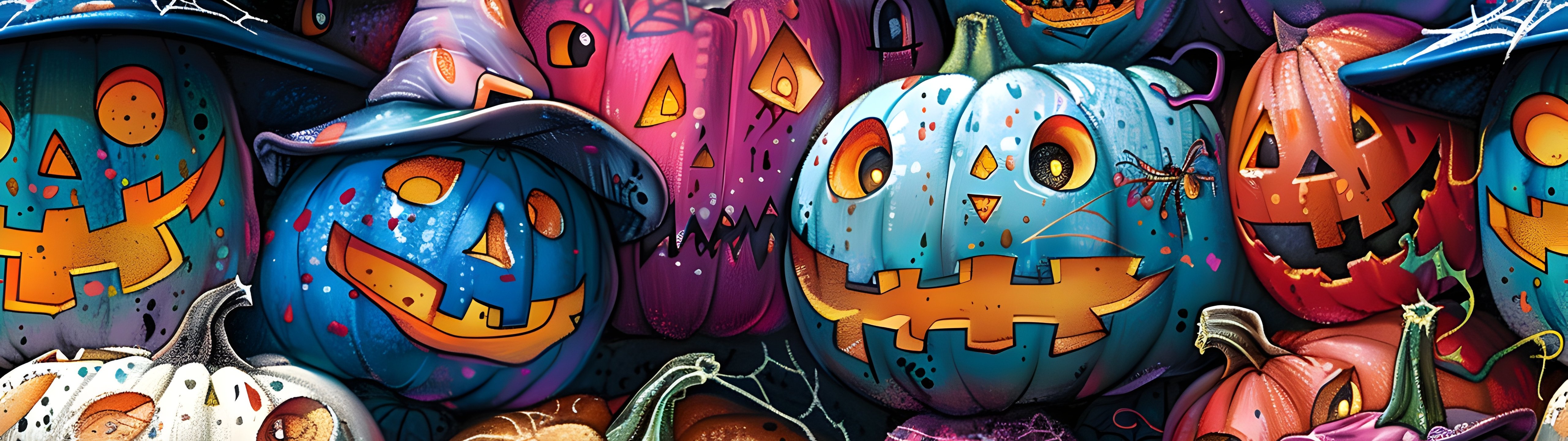 Colorful Halloween pumpkins - UltraWide 32:9 wallpapers in 5120x1440 resolution