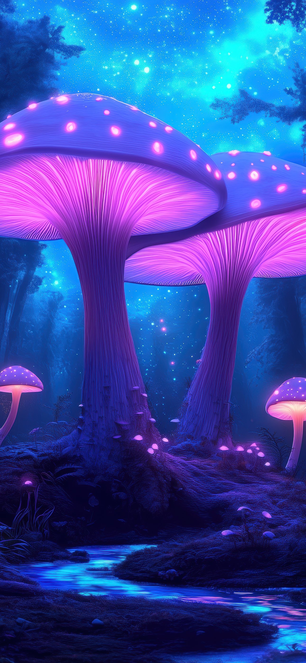 Glowing mushrooms in the forest - Wallpapers for iPhone 15 Pro Max/14 Pro Max in 1290x2796 resolution