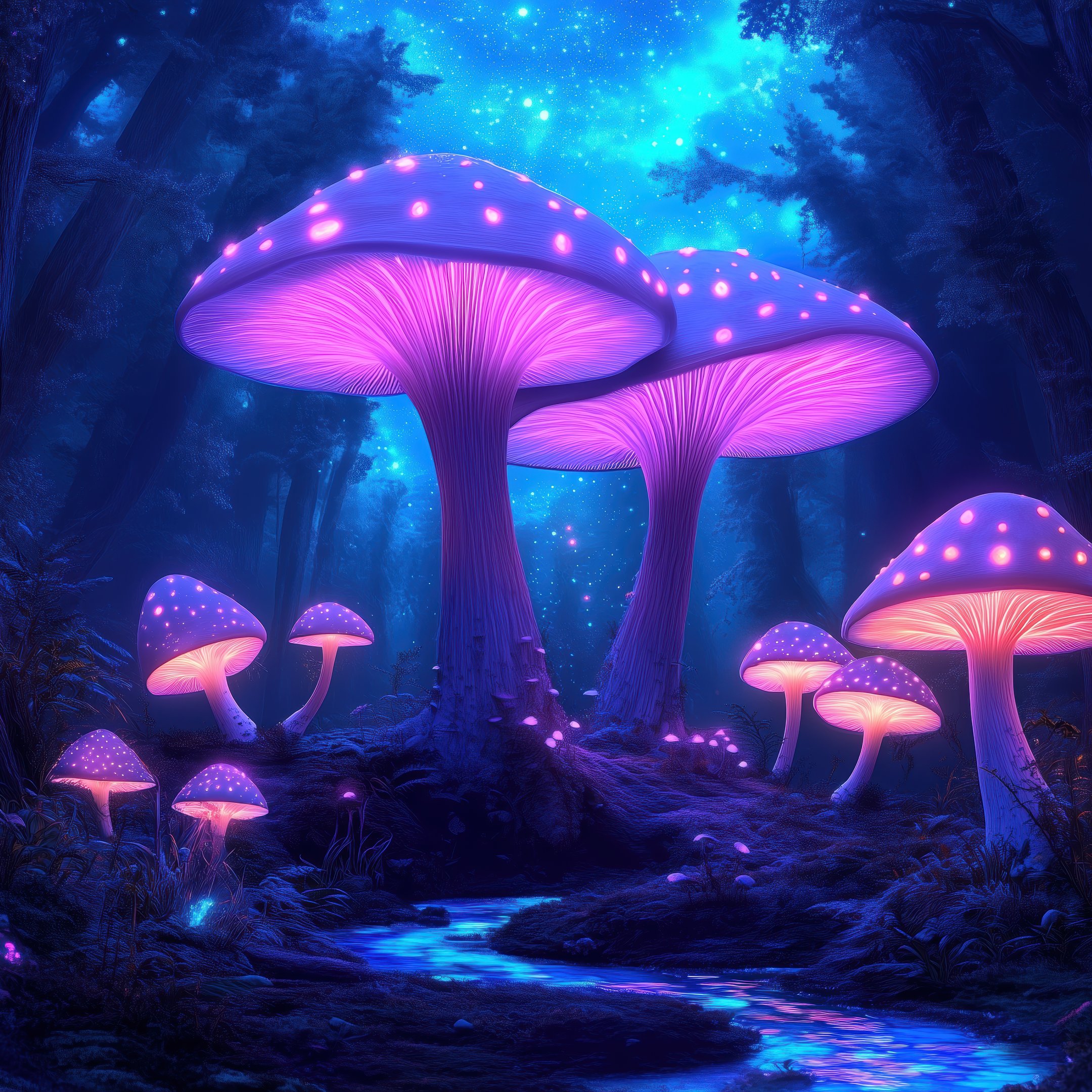 Glowing mushrooms in the forest - Wallpapers for iPad 10.2″ in 2160x2160 resolution