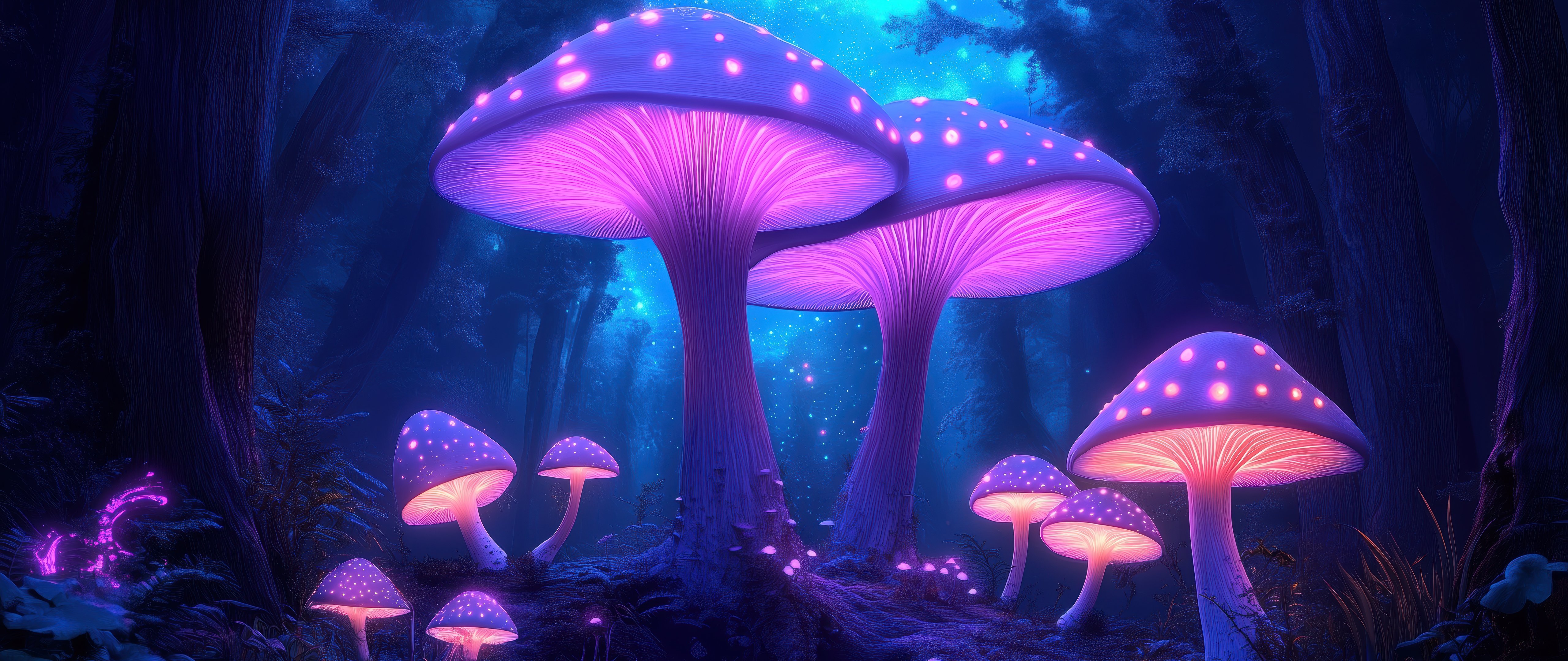 Glowing mushrooms in the forest - 5K2K UltraWide 21:9 wallpapers in 5120x2160 resolution